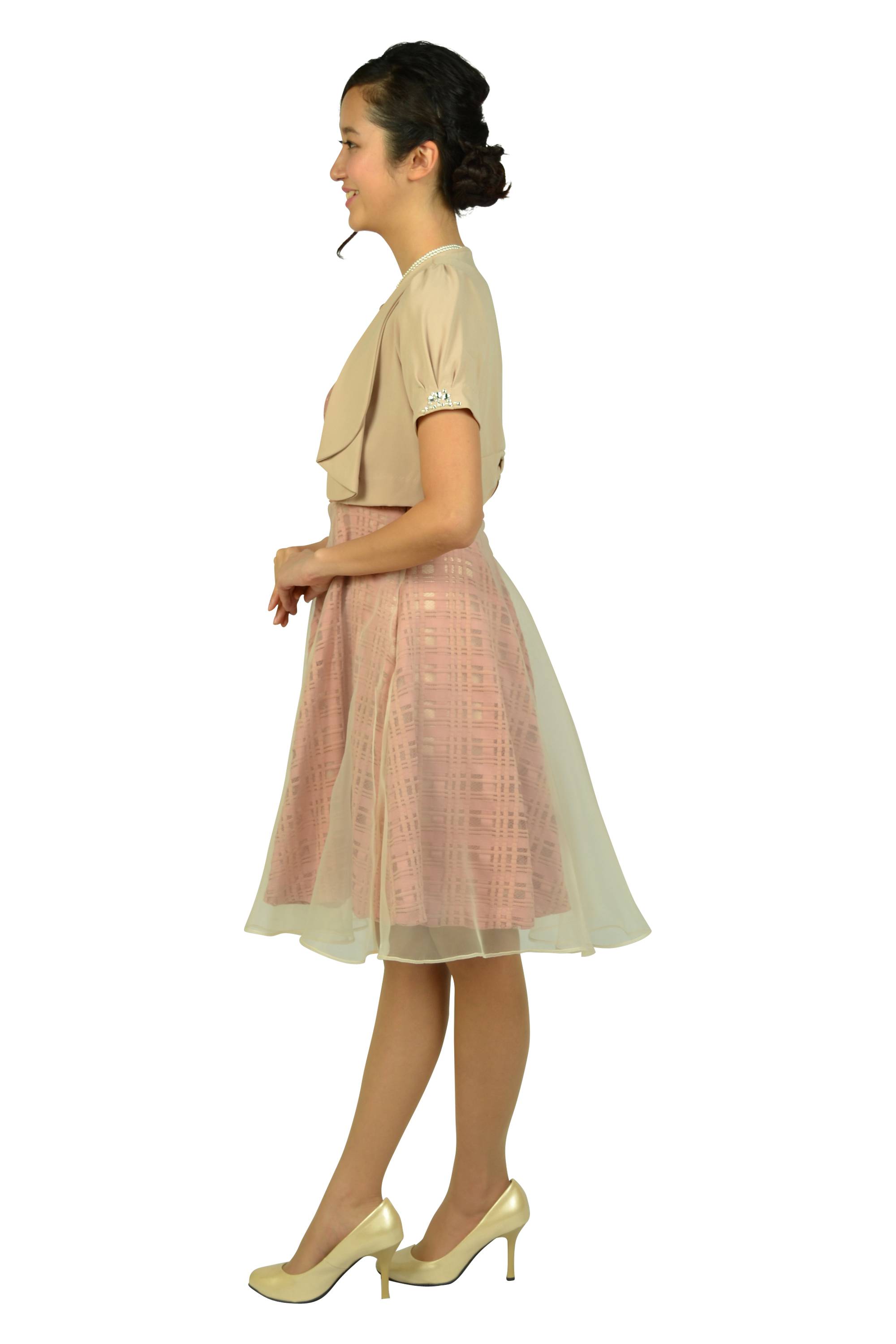 スモーキーピンクチェックドレスセット