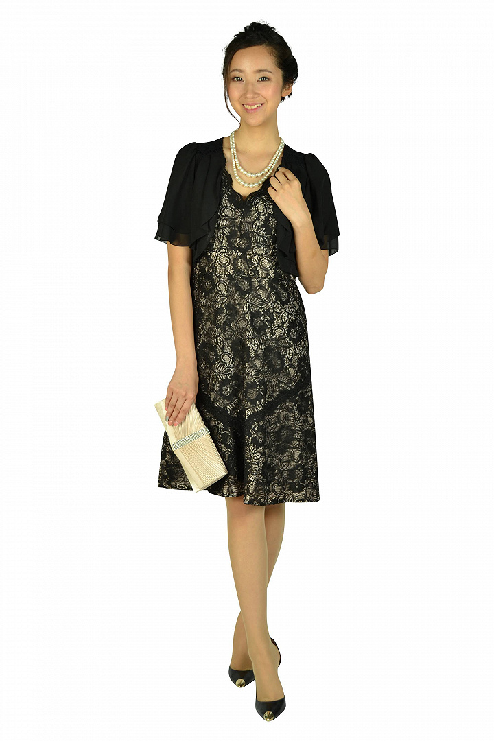 総ブラックレース×ベージュドレスセット