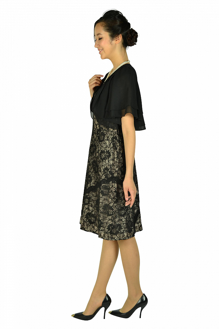 総ブラックレース×ベージュドレスセット