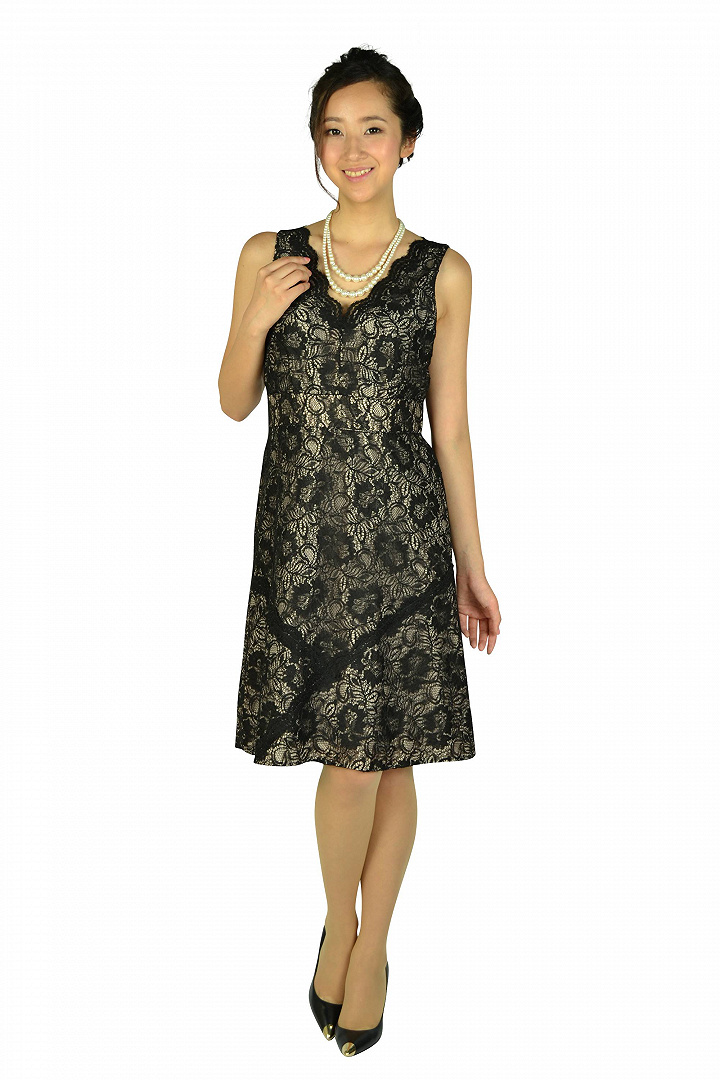 総ブラックレース×ベージュドレスセット