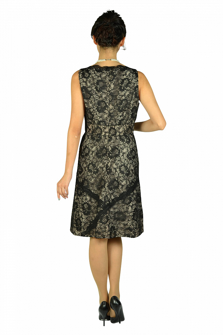 総ブラックレース×ベージュドレスセット