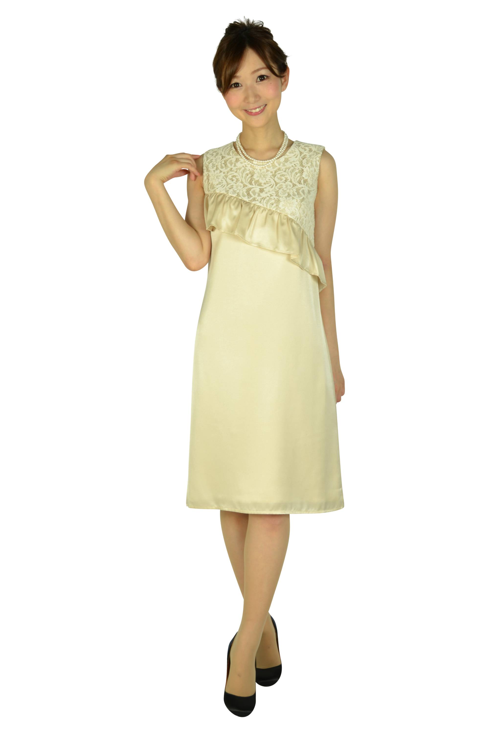 レース&フリルトップベージュドレスセット