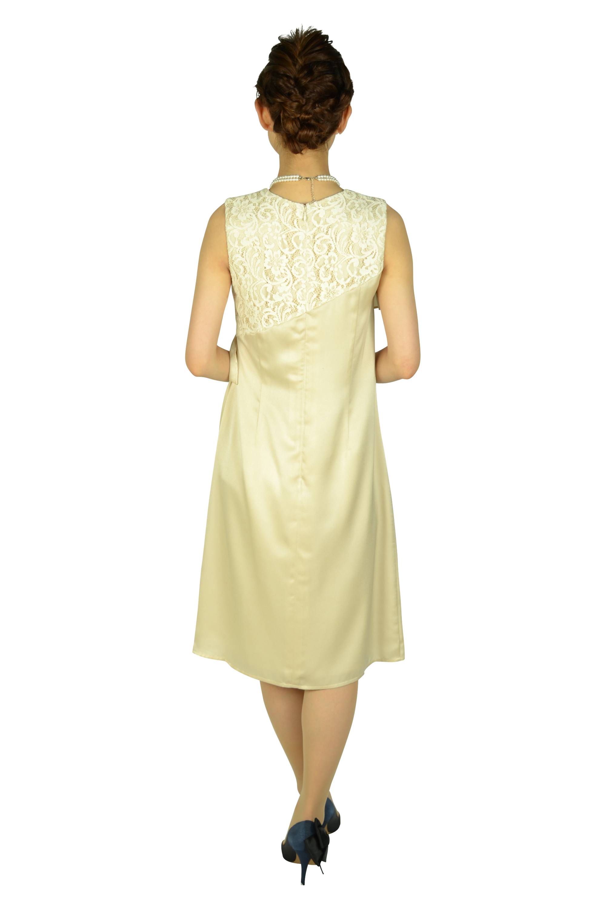 レース&フリルトップベージュドレスセット