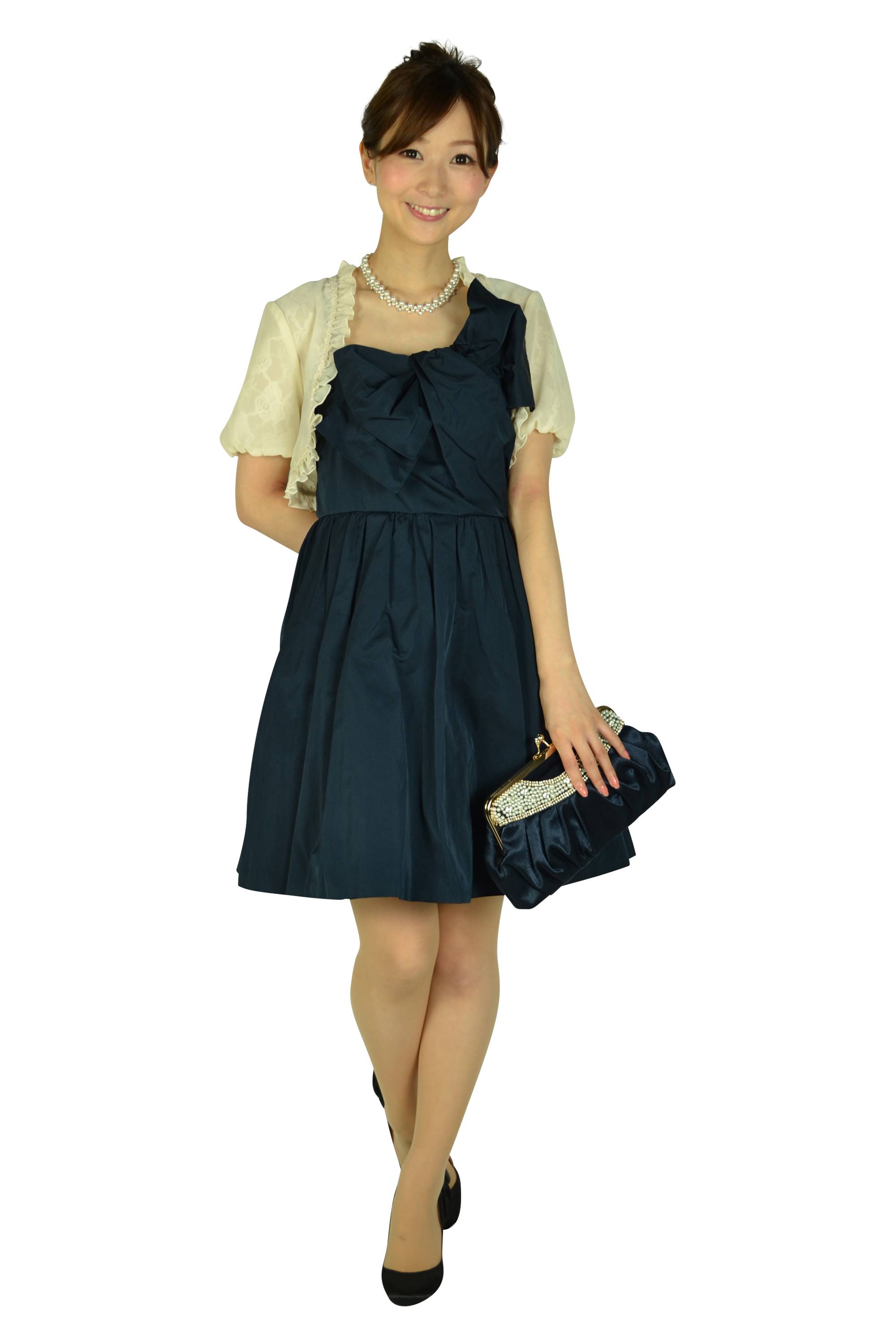 豪華パールビジュネイビーバッグ