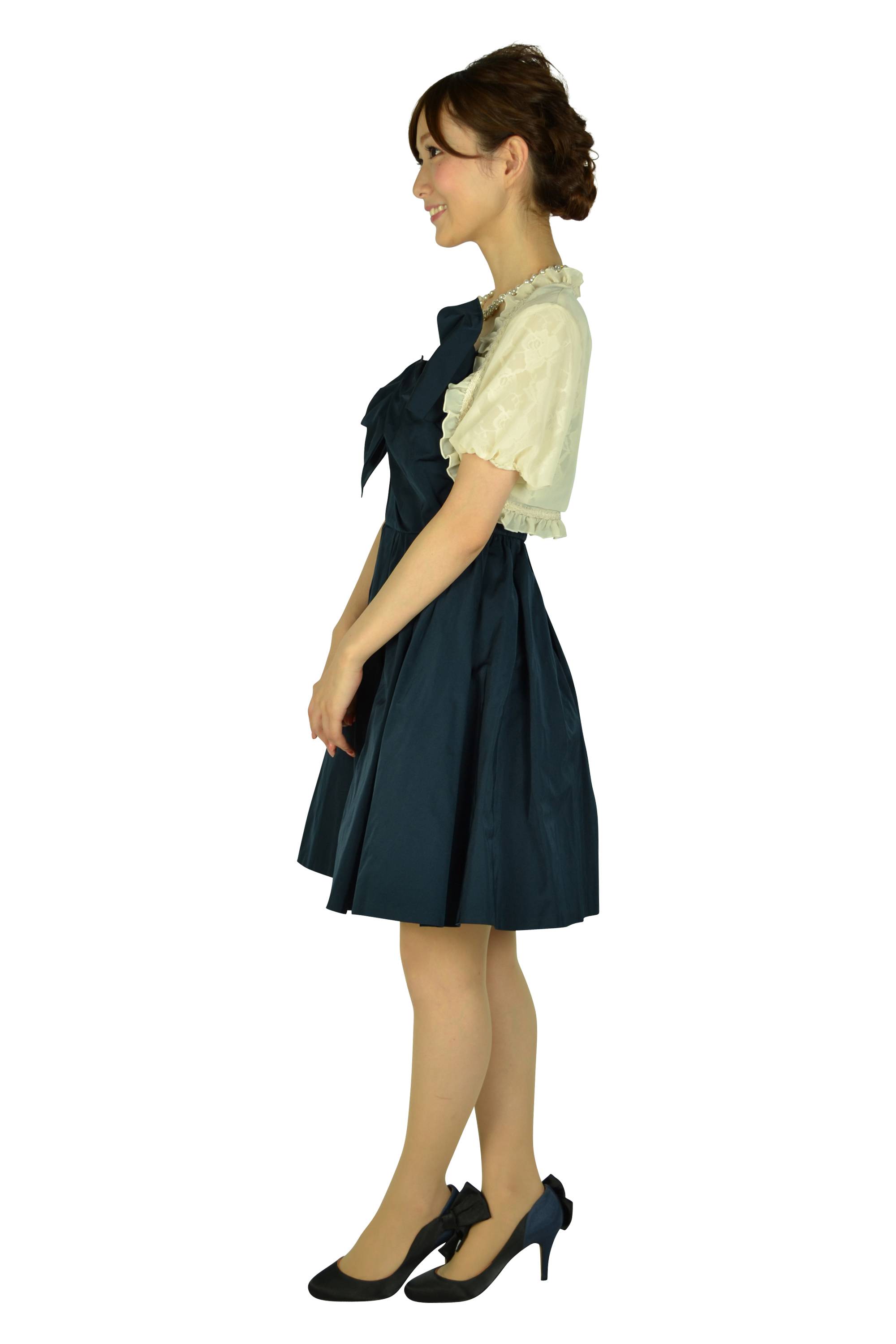 ネイビーリボンフレアドレスセット