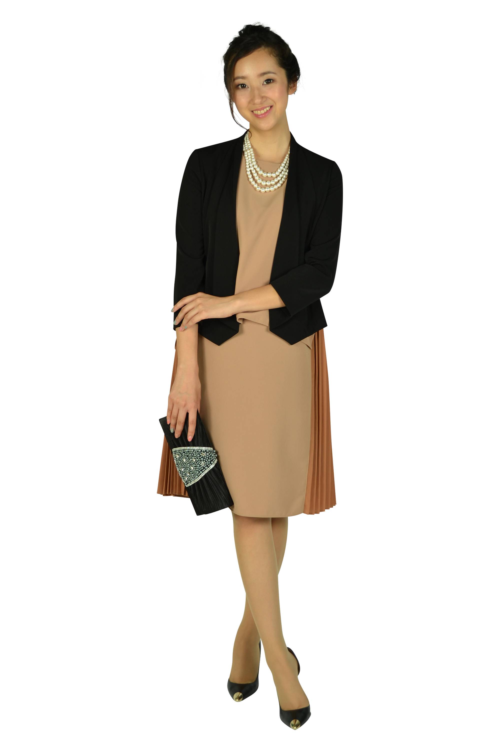 上品パールビジュブラックバッグ