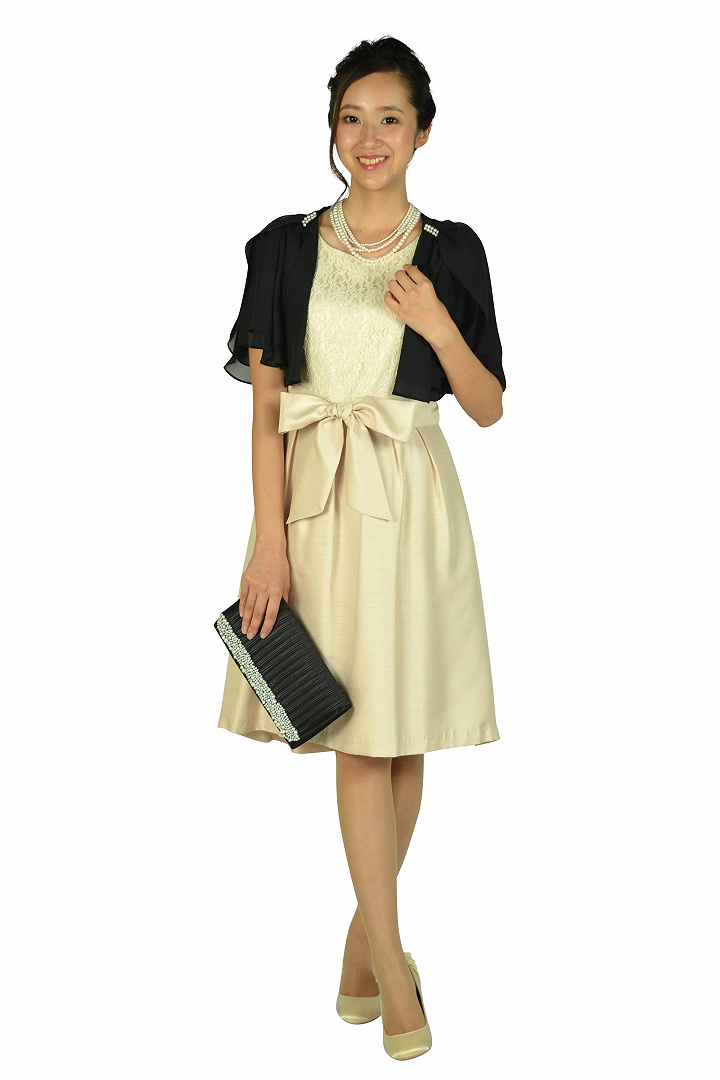 レース×シャンタンベージュドレスセット