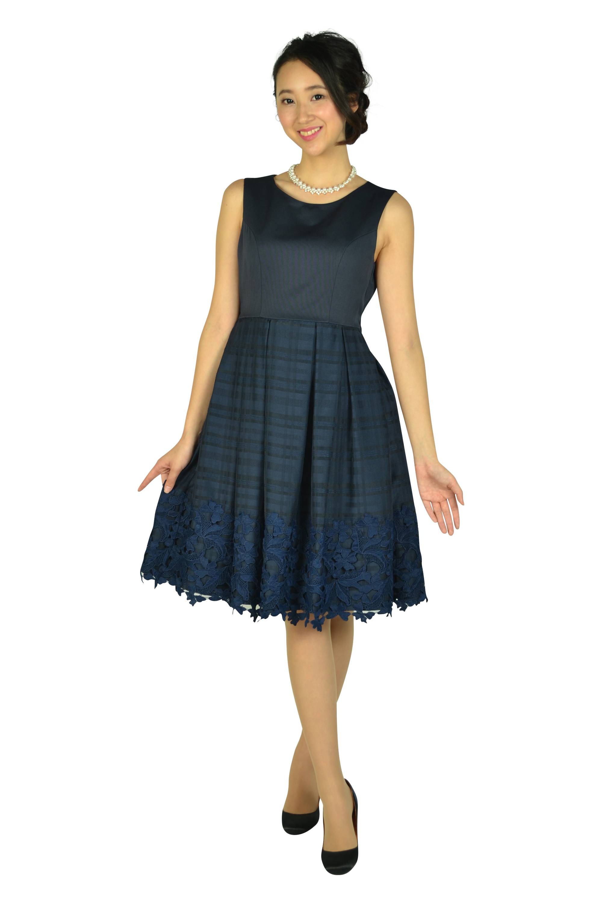 チェックフラワーネイビードレスセット