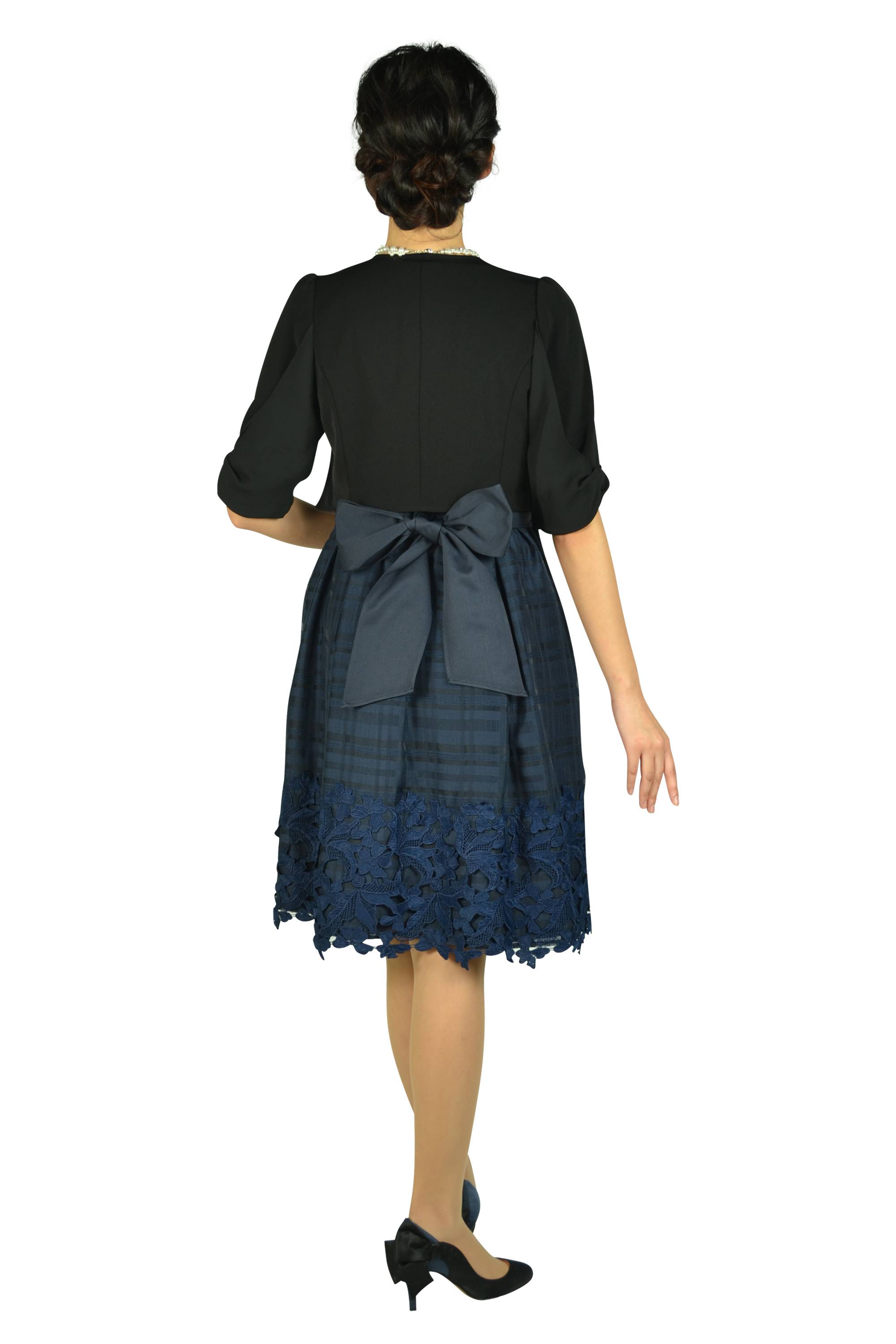 チェックフラワーネイビードレスセット