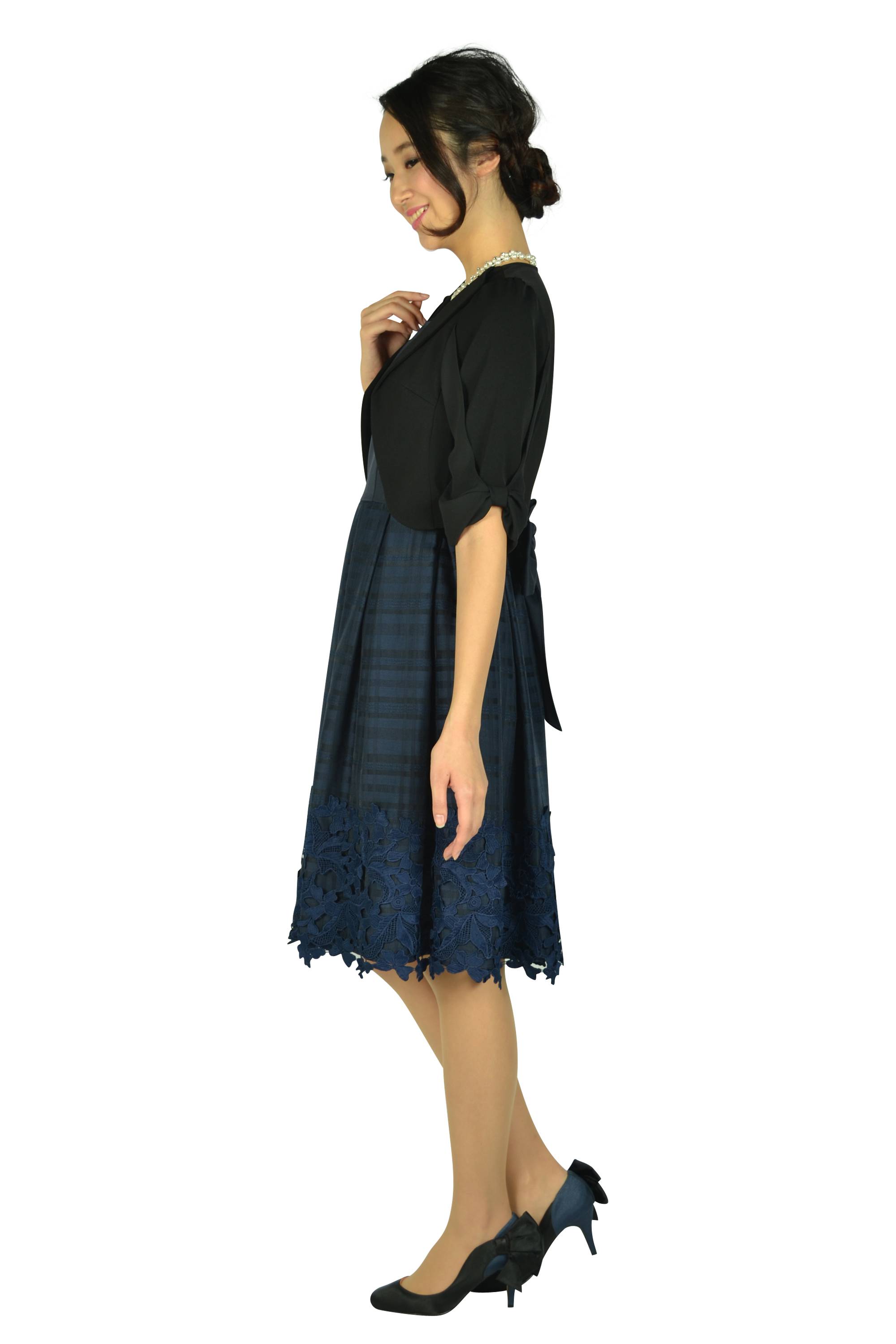 チェックフラワーネイビードレスセット