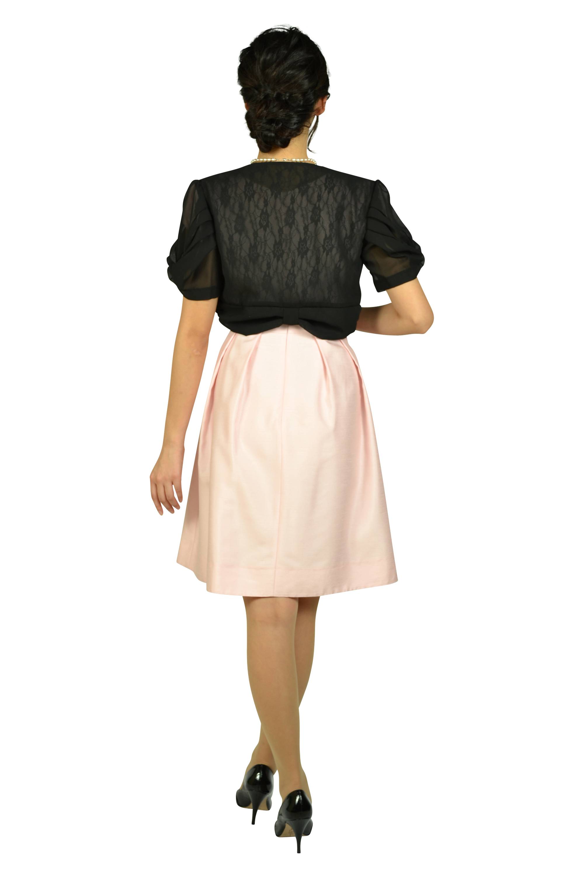 ペタルスリーブウエストリボンピンクドレスセット