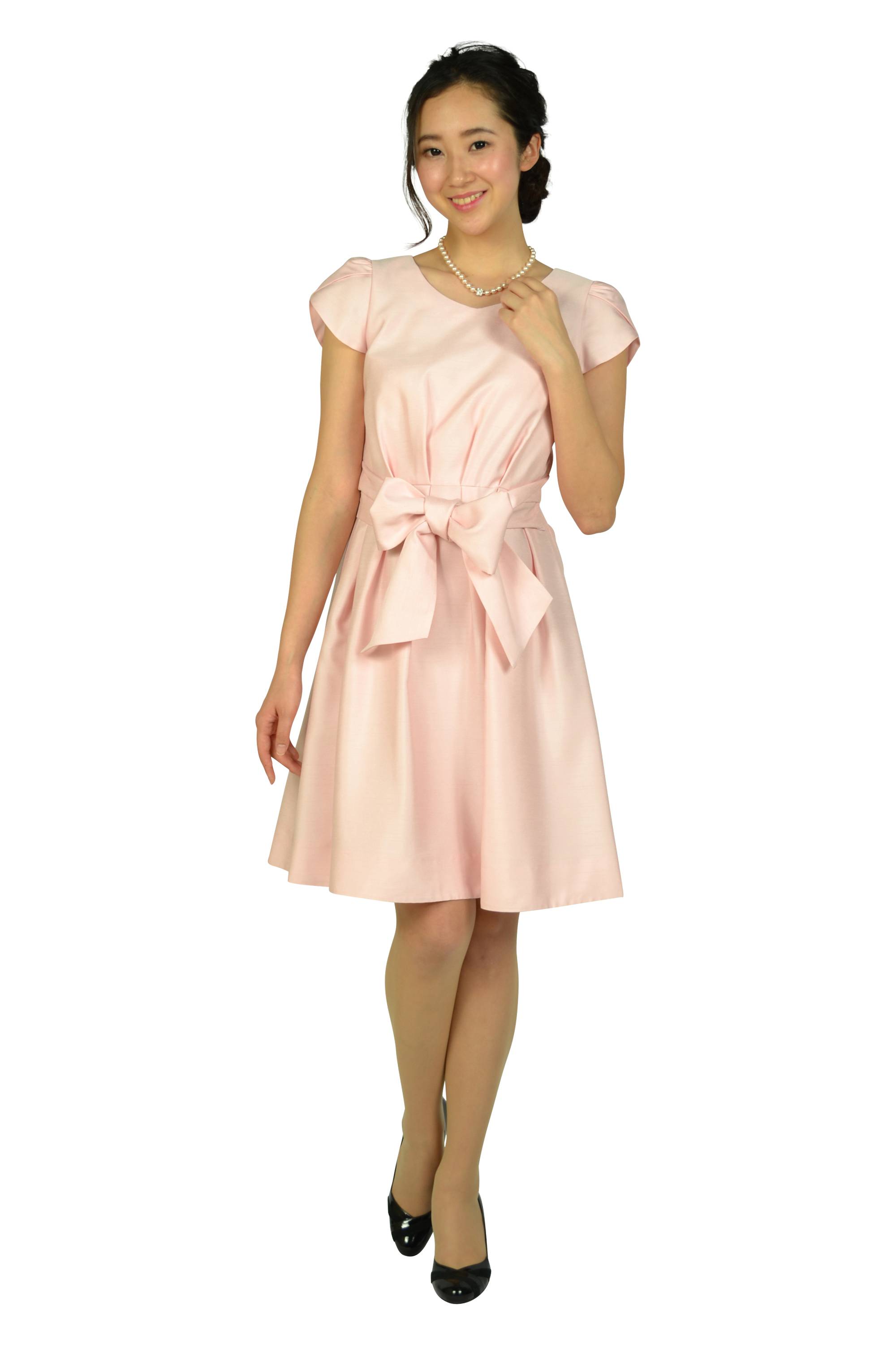 ペタルスリーブウエストリボンピンクドレスセット