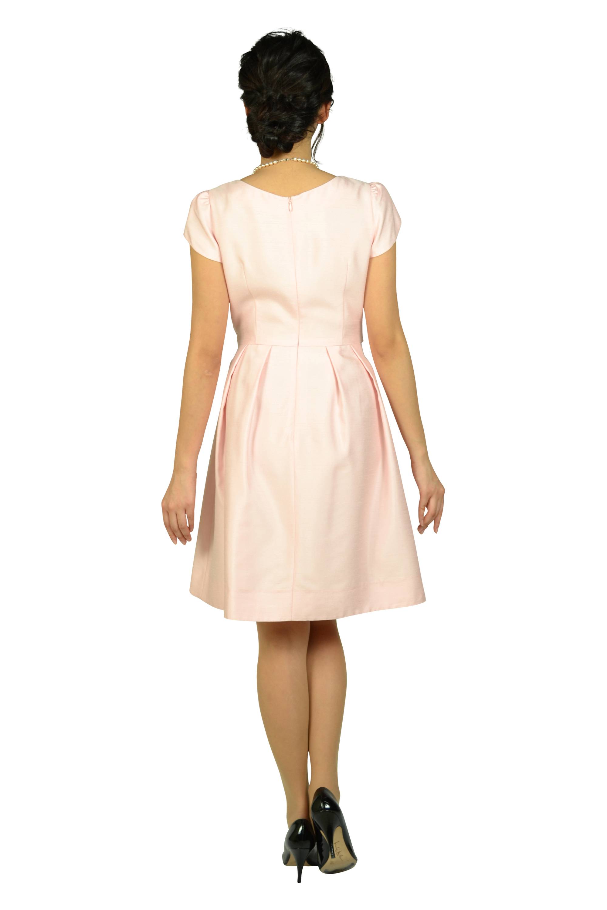 ペタルスリーブウエストリボンピンクドレスセット