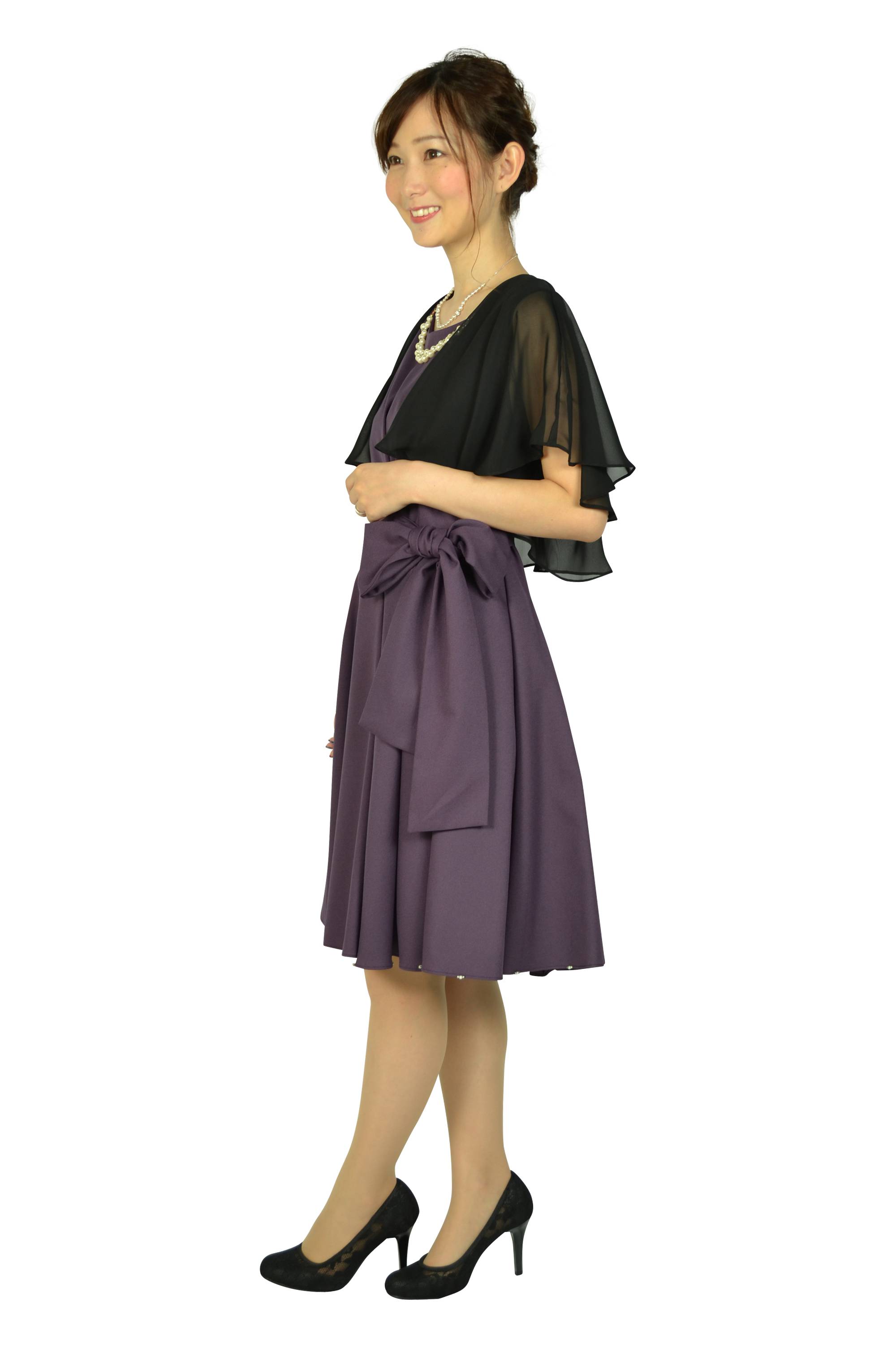 フェミニン裾パール&ビーズパープルドレスセット