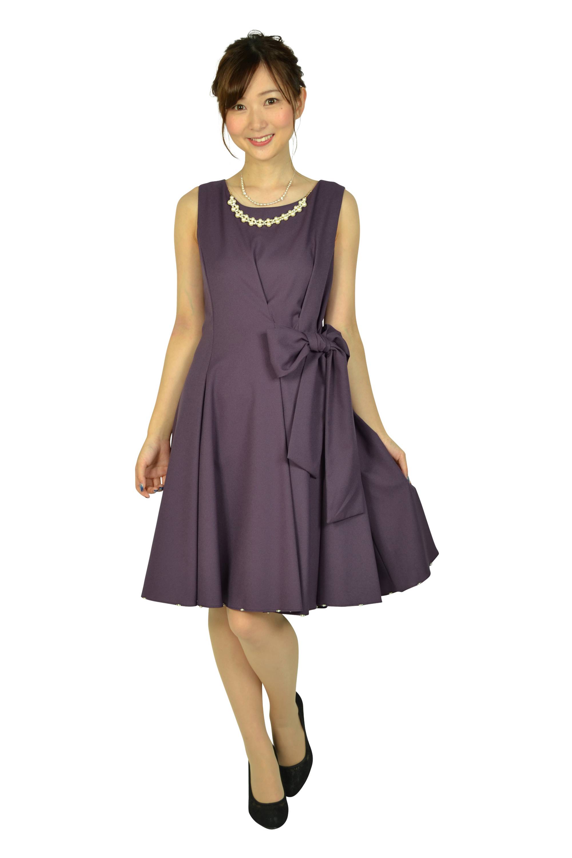 フェミニン裾パール&ビーズパープルドレスセット