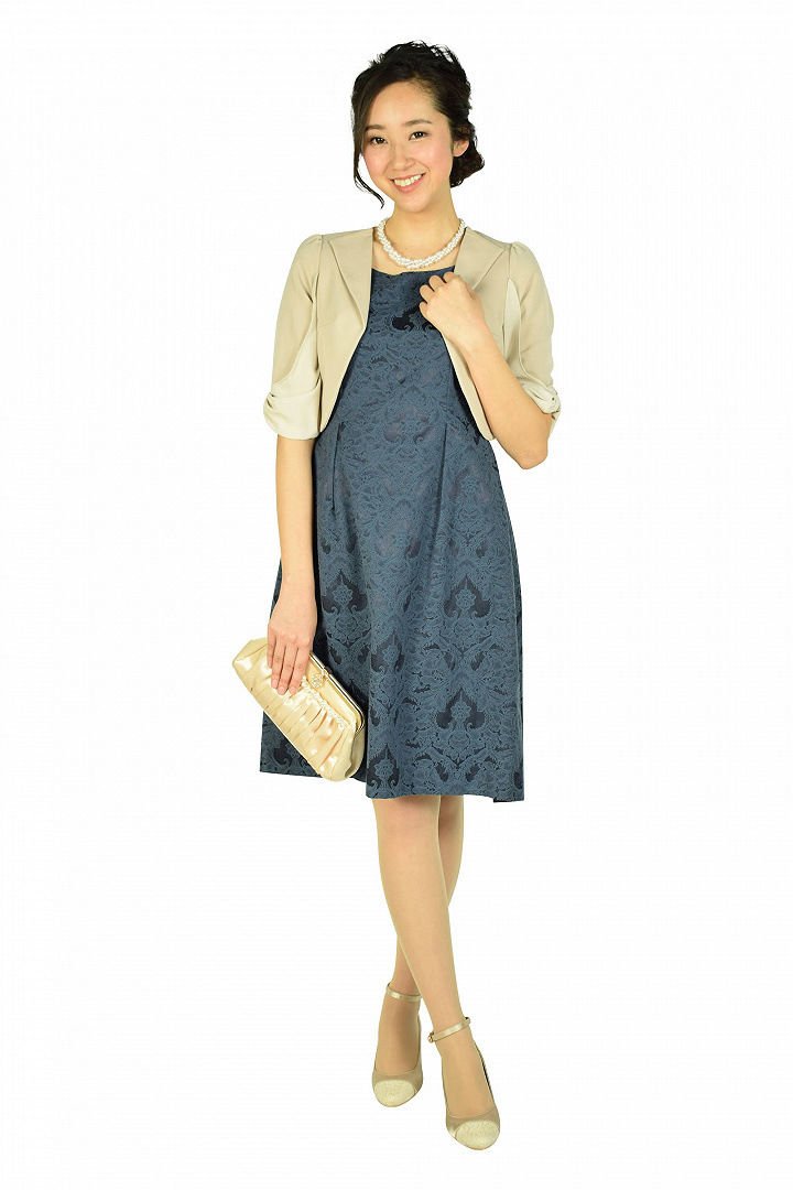 光沢ダマスク柄ネイビードレスセット