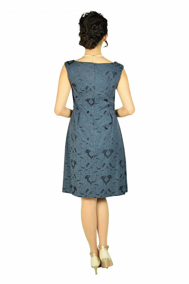 光沢ダマスク柄ネイビードレスセット