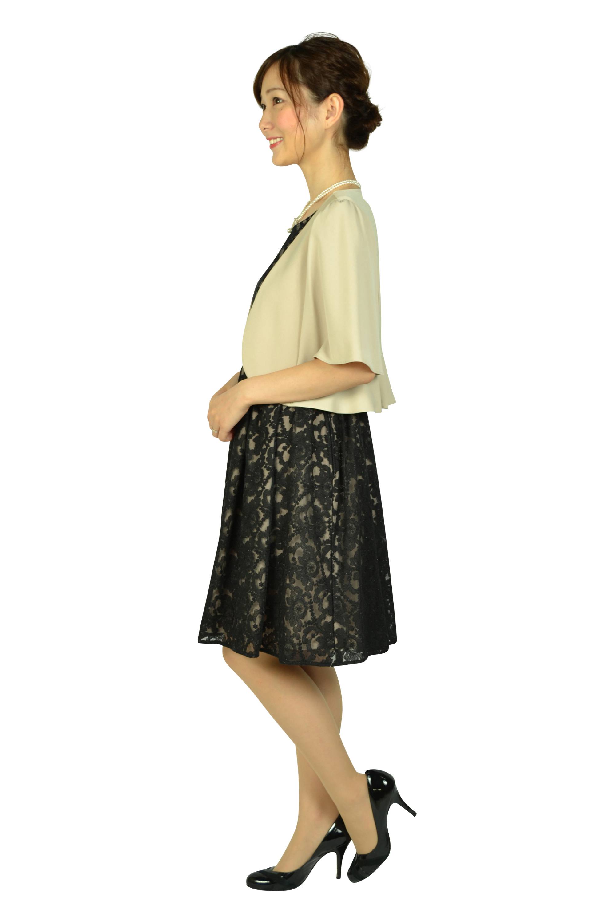 フラワーレースベージュ×ブラックドレスセット