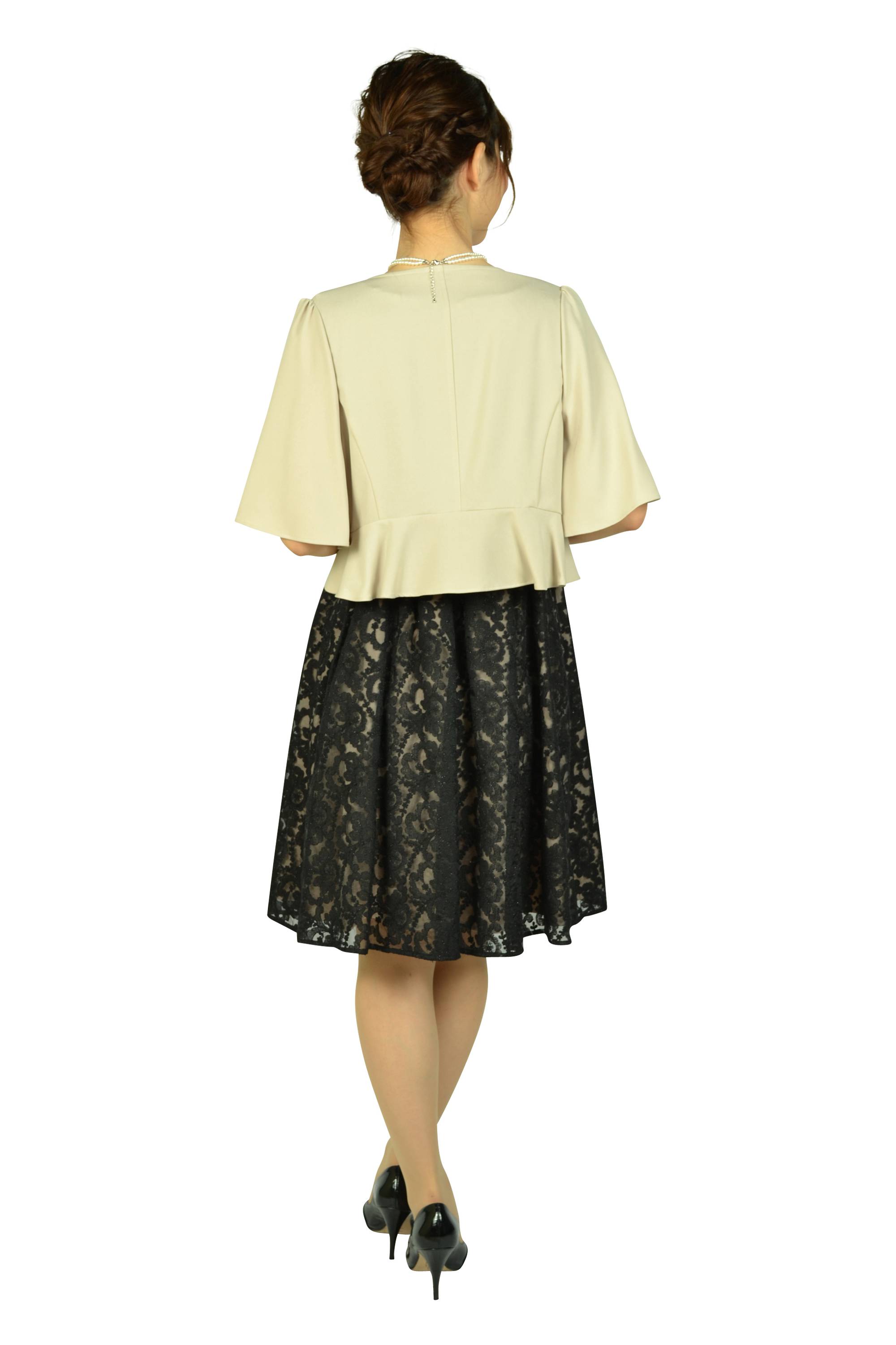 フラワーレースベージュ×ブラックドレスセット