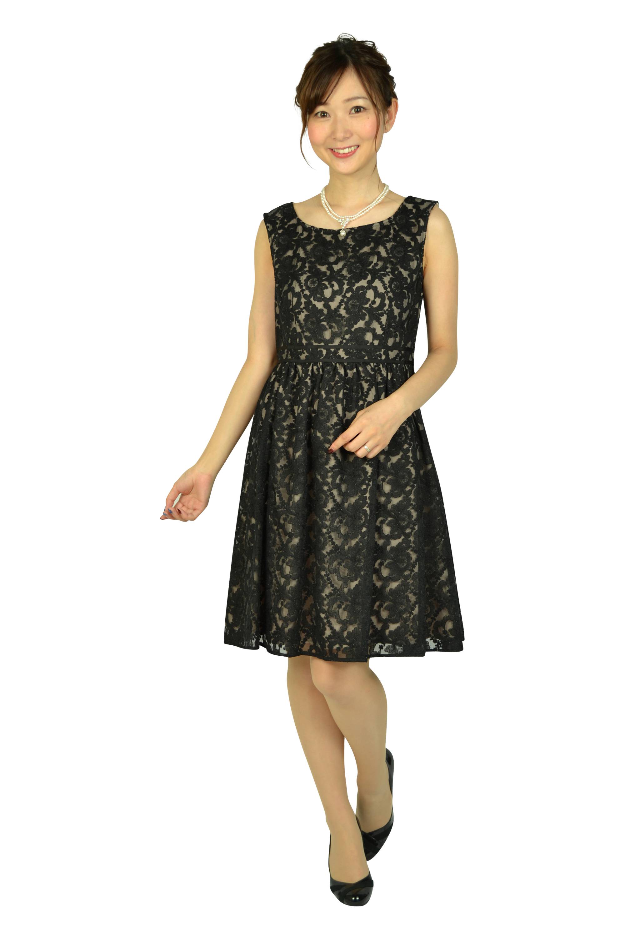 フラワーレースベージュ×ブラックドレスセット