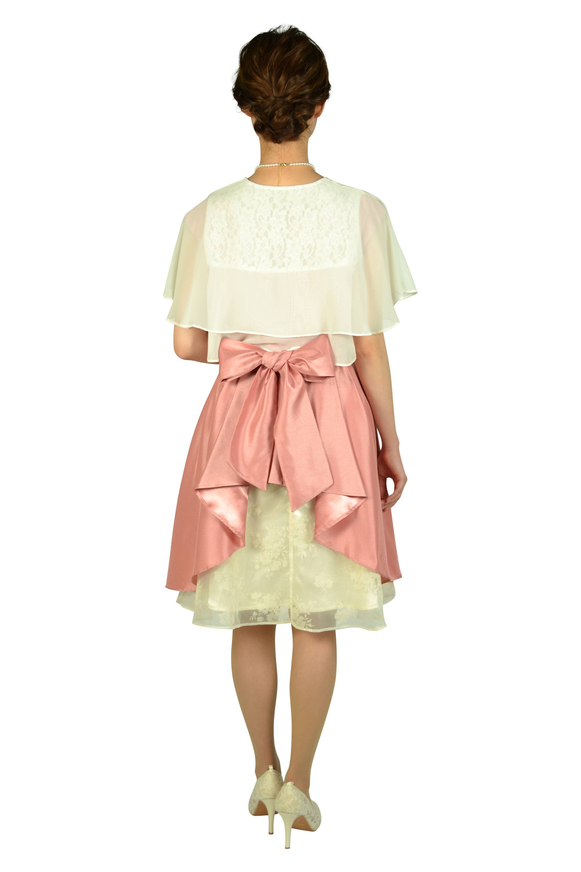 タック&フラワーオーガンジーピンクドレスセット