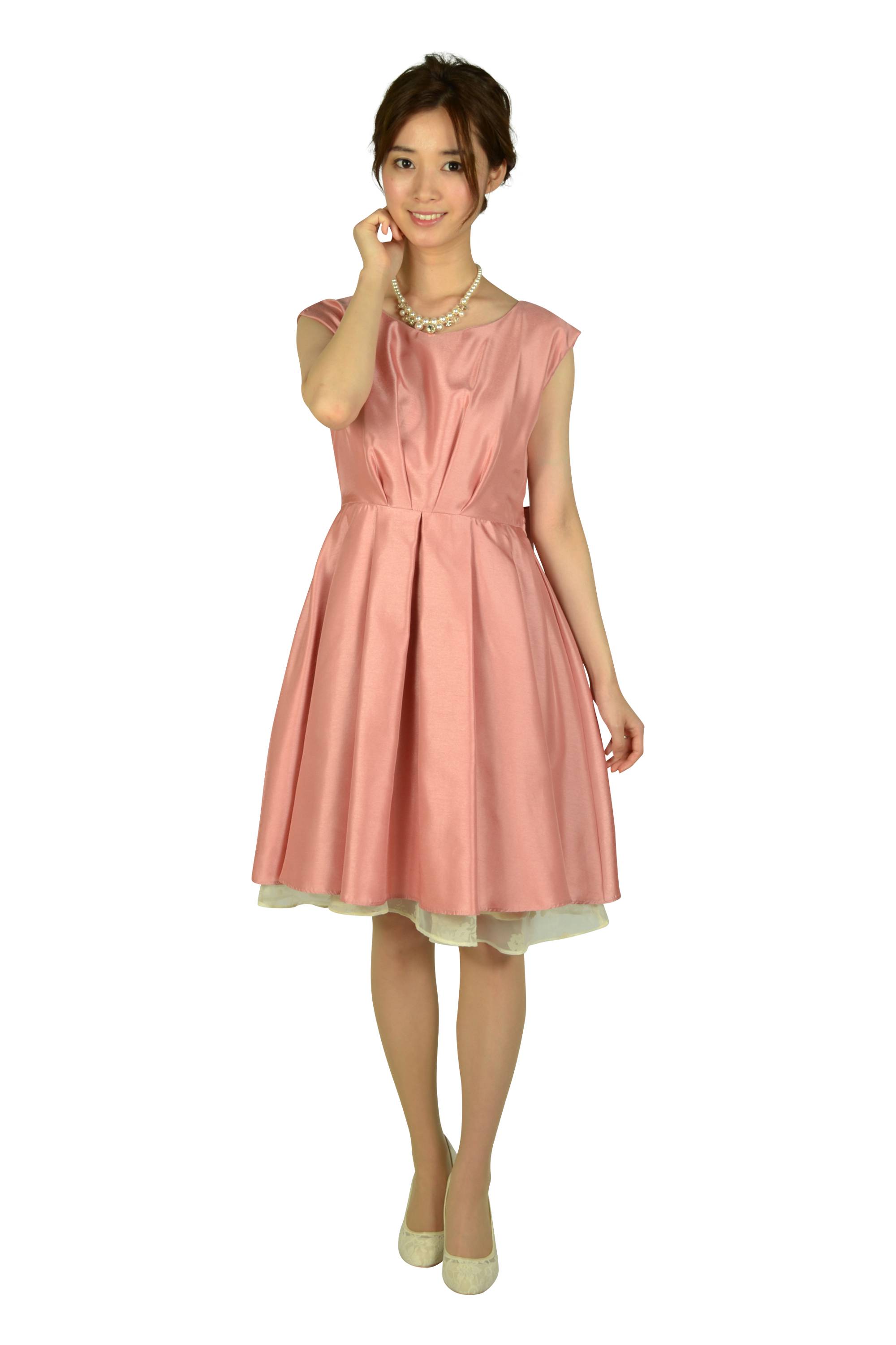 タック&フラワーオーガンジーピンクドレスセット