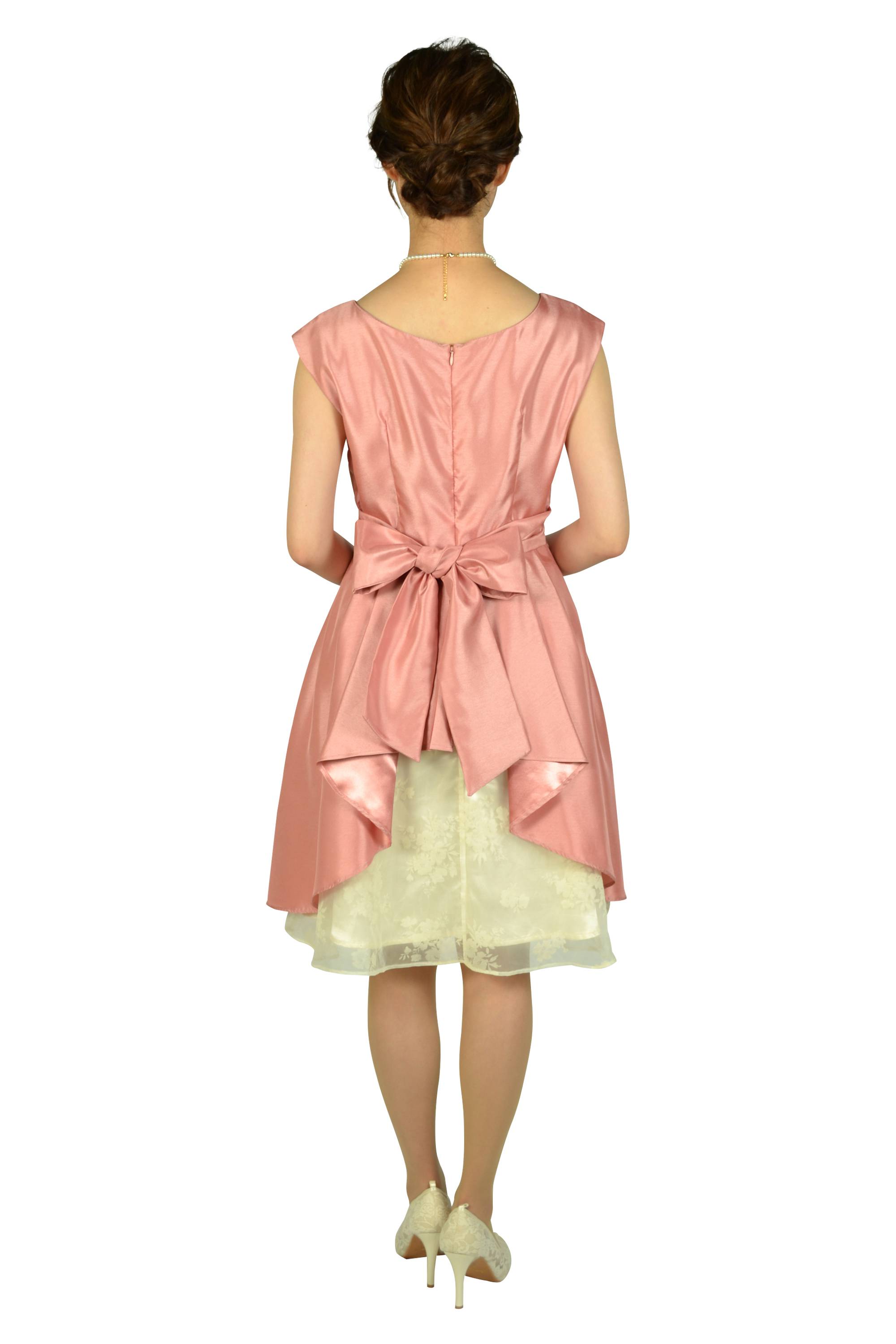 タック&フラワーオーガンジーピンクドレスセット