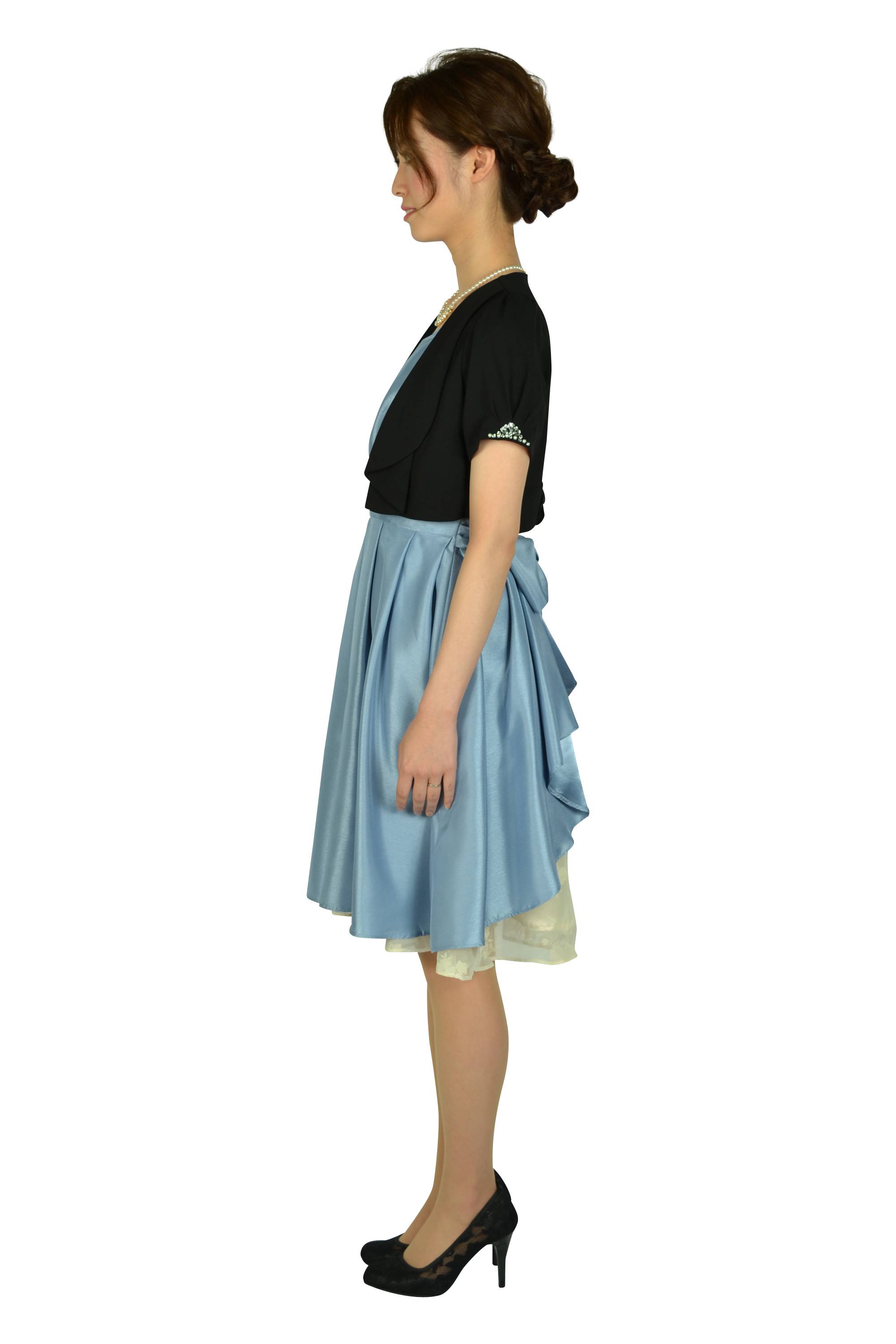 タック&フラワーオーガンジーサックスドレスセット