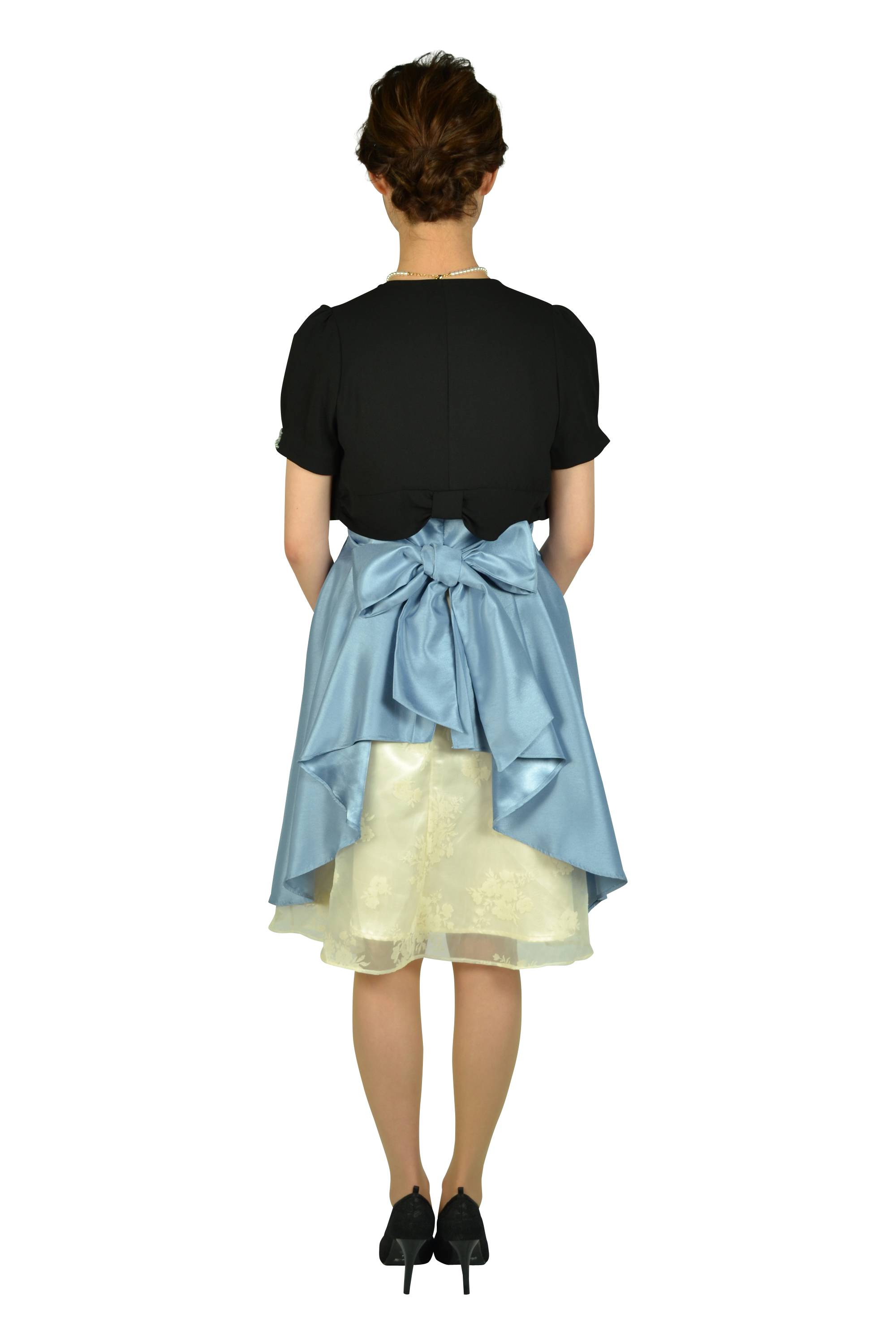 タック&フラワーオーガンジーサックスドレスセット