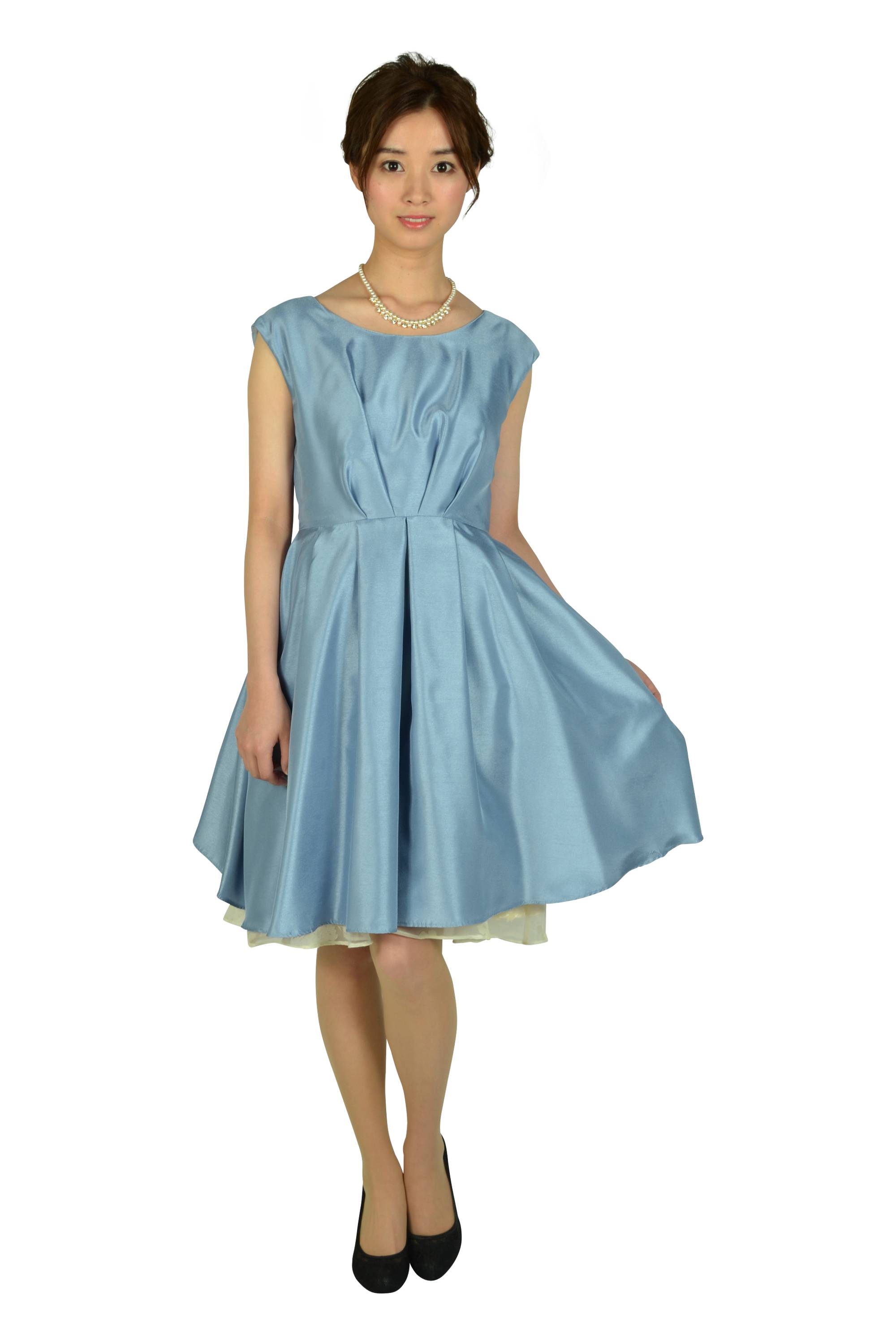 タック&フラワーオーガンジーサックスドレスセット