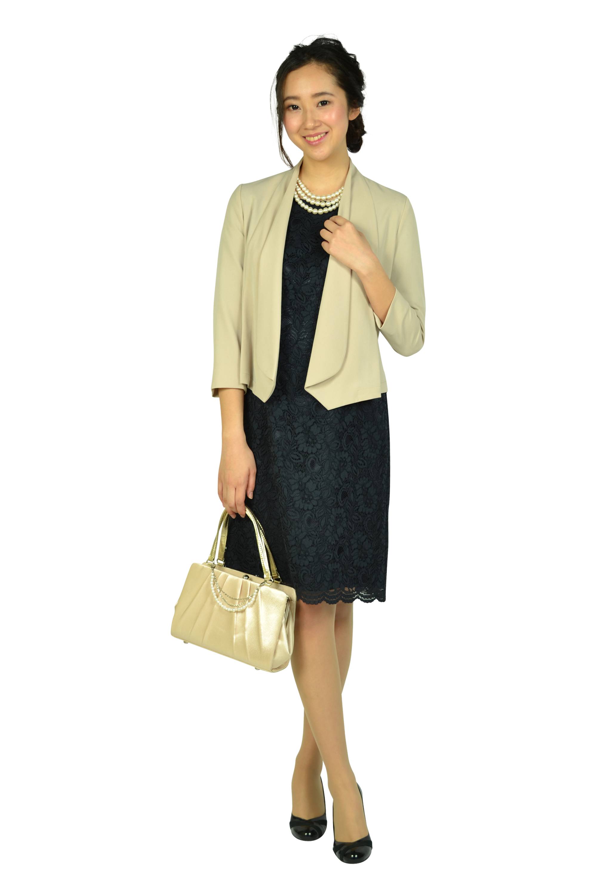 5分袖総レースネイビードレスセット