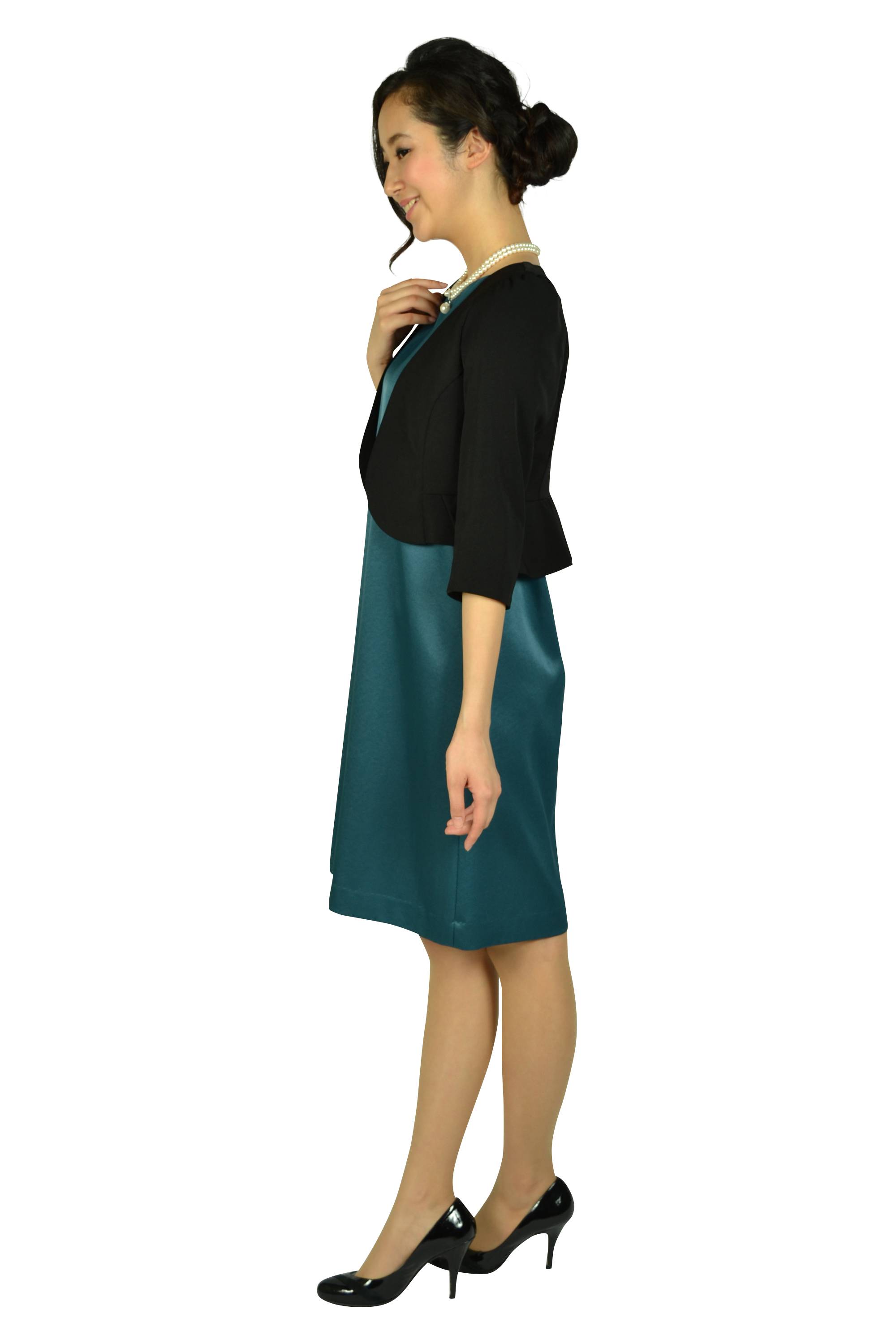 レースティアードスリーブグリーンドレスセット