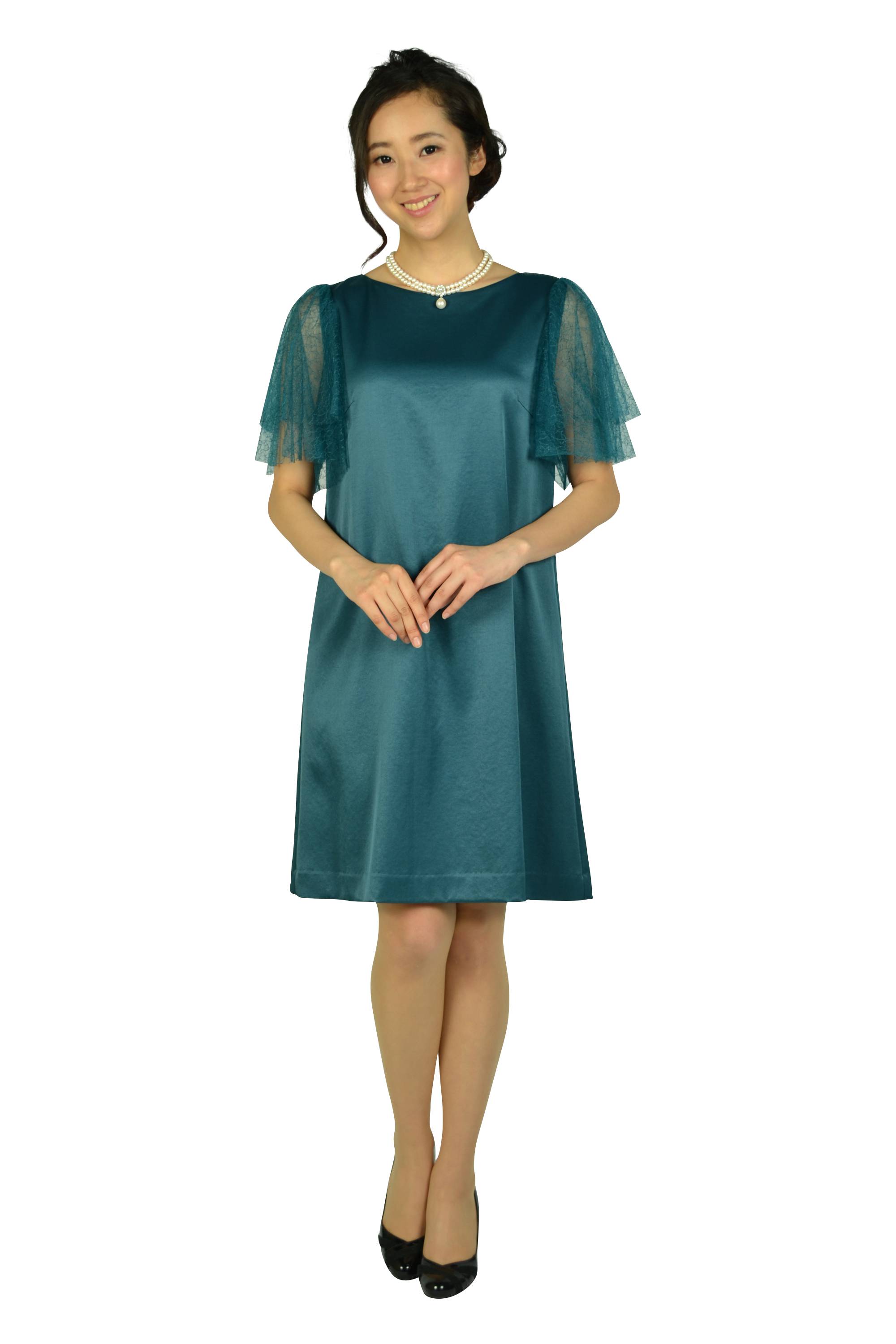 レースティアードスリーブグリーンドレスセット