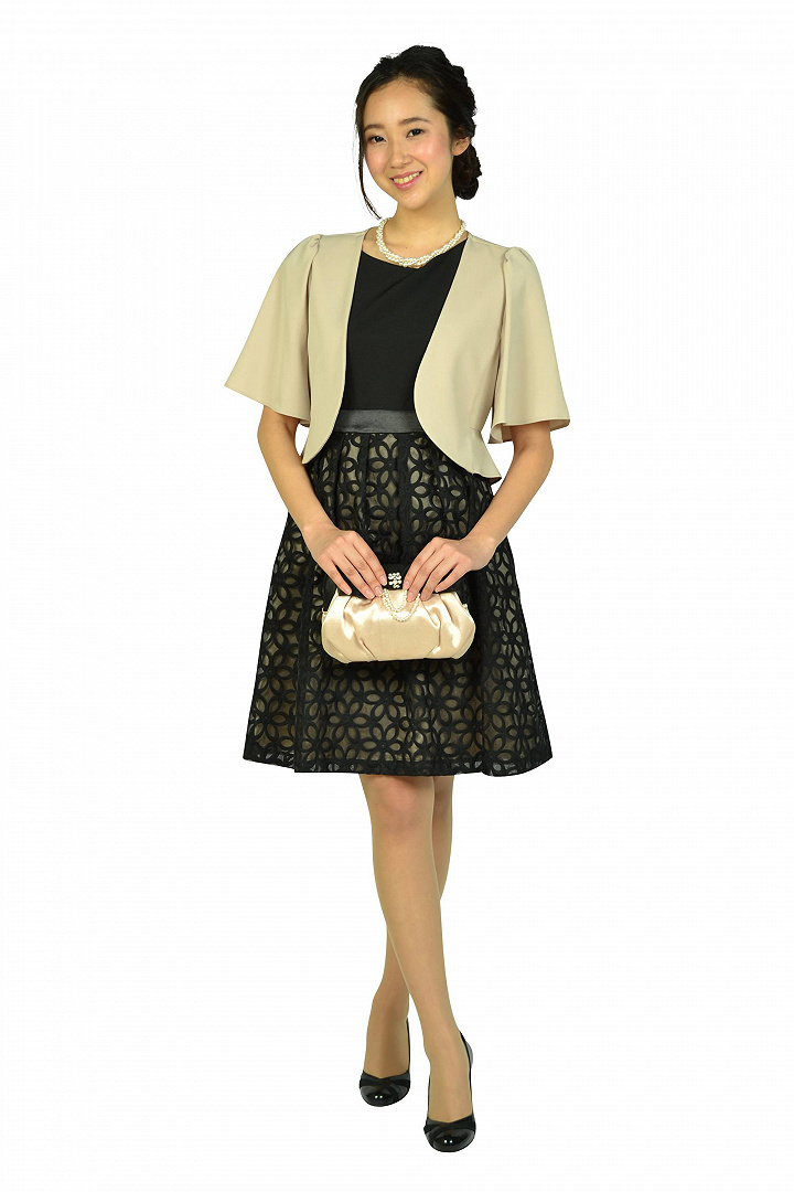 オーガンジーフラワーブラックドレスセット