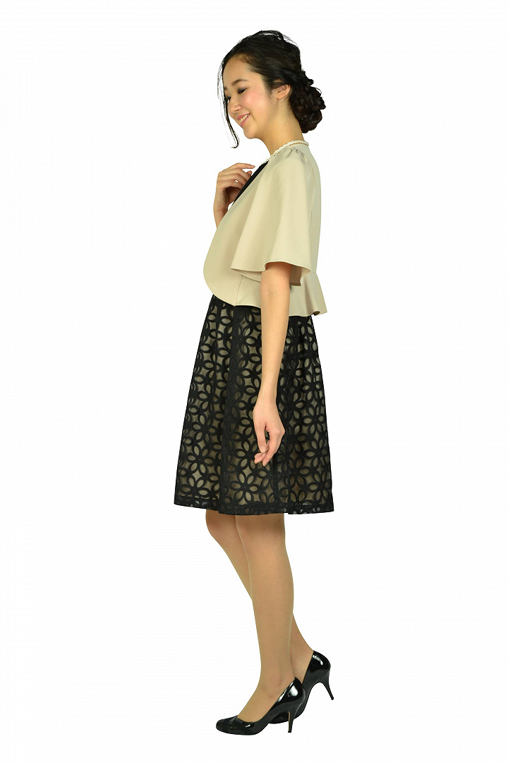 オーガンジーフラワーブラックドレスセット