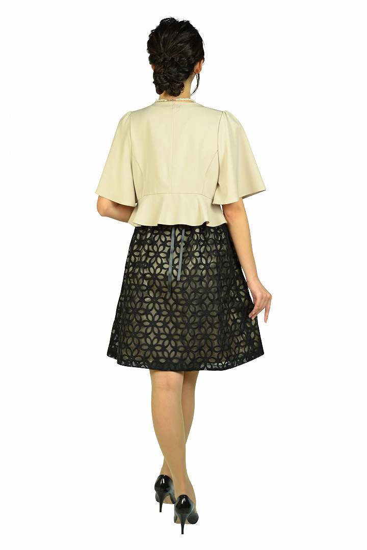 オーガンジーフラワーブラックドレスセット