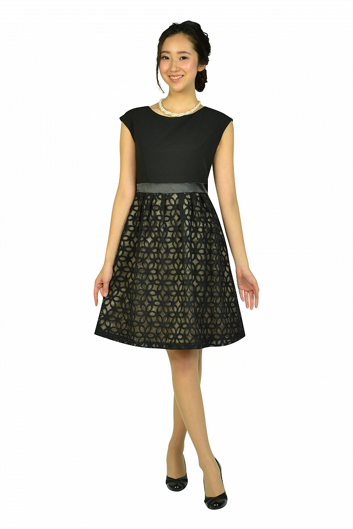 オーガンジーフラワーブラックドレスセット