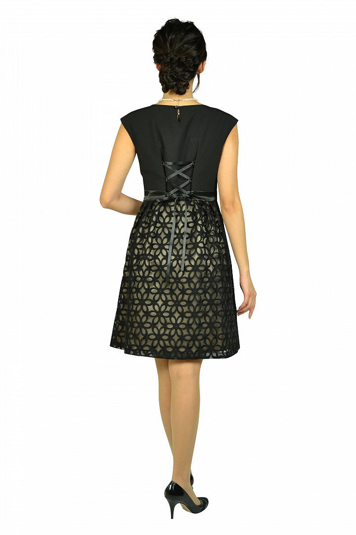 オーガンジーフラワーブラックドレスセット