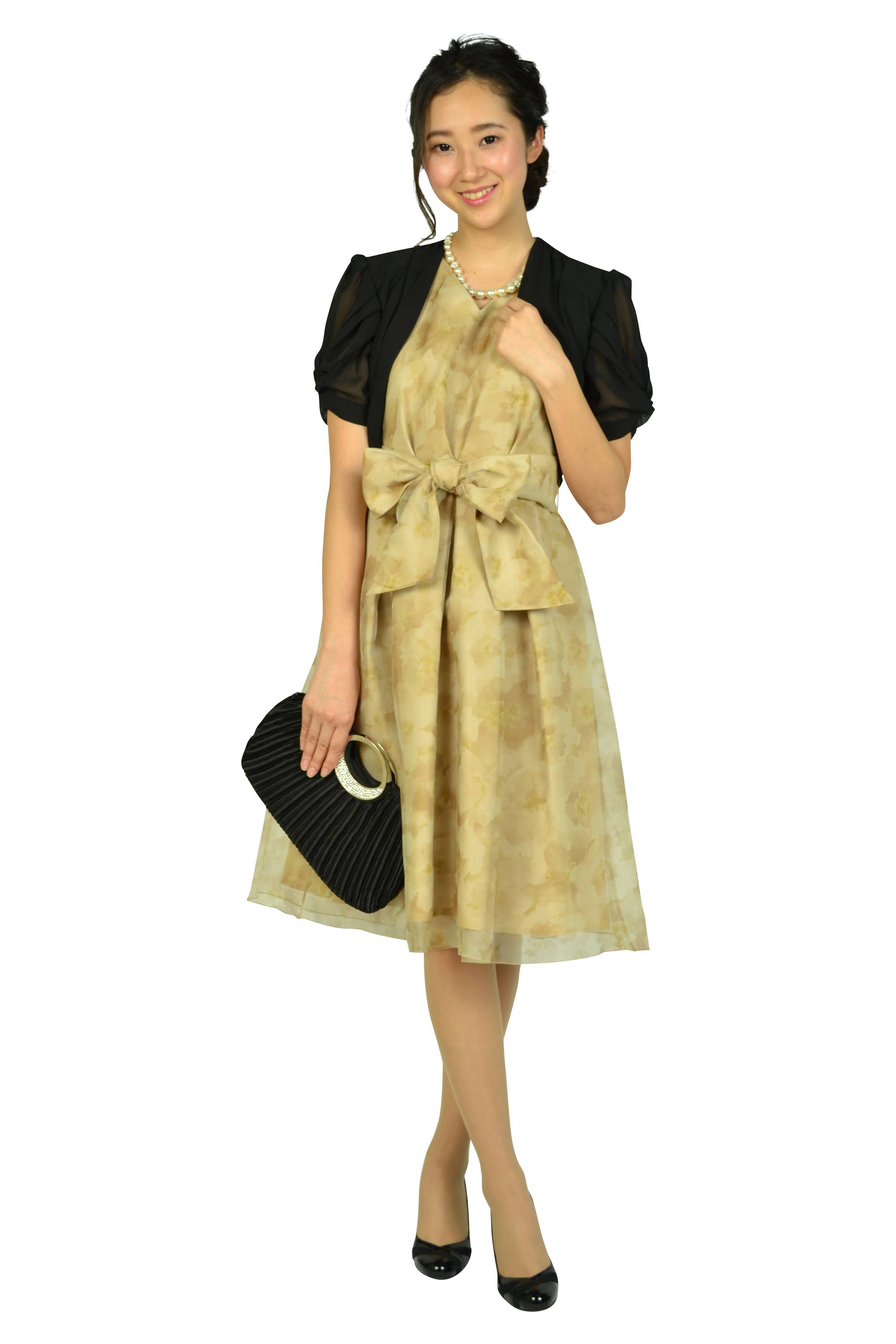 ぼかしフラワーオーガンジーベージュドレスセット