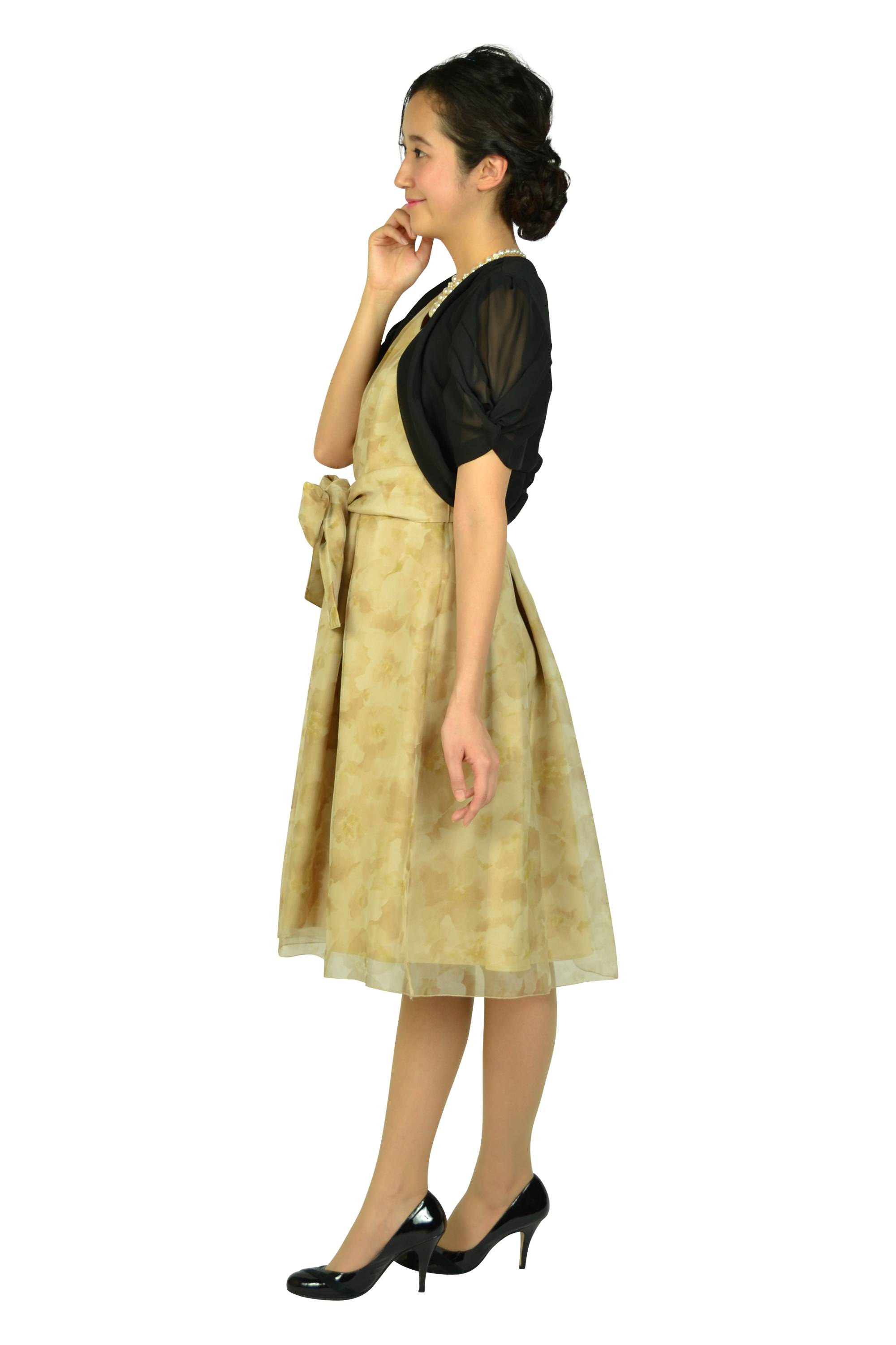 ぼかしフラワーオーガンジーベージュドレスセット