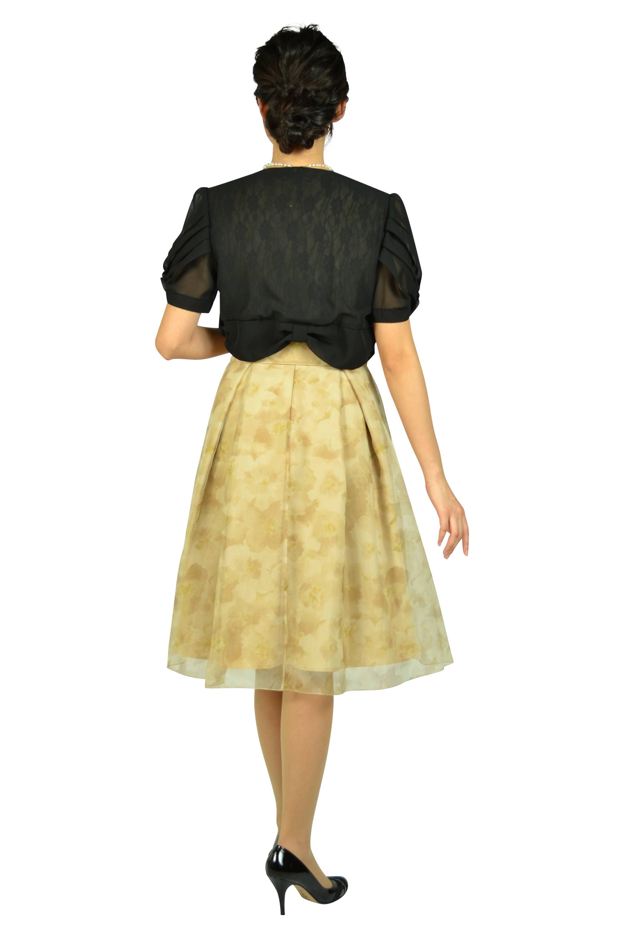 ぼかしフラワーオーガンジーベージュドレスセット