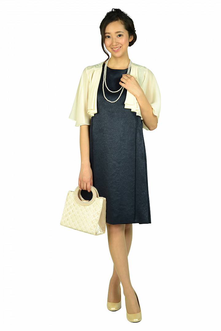 スエードライクサテンネイビードレスセット