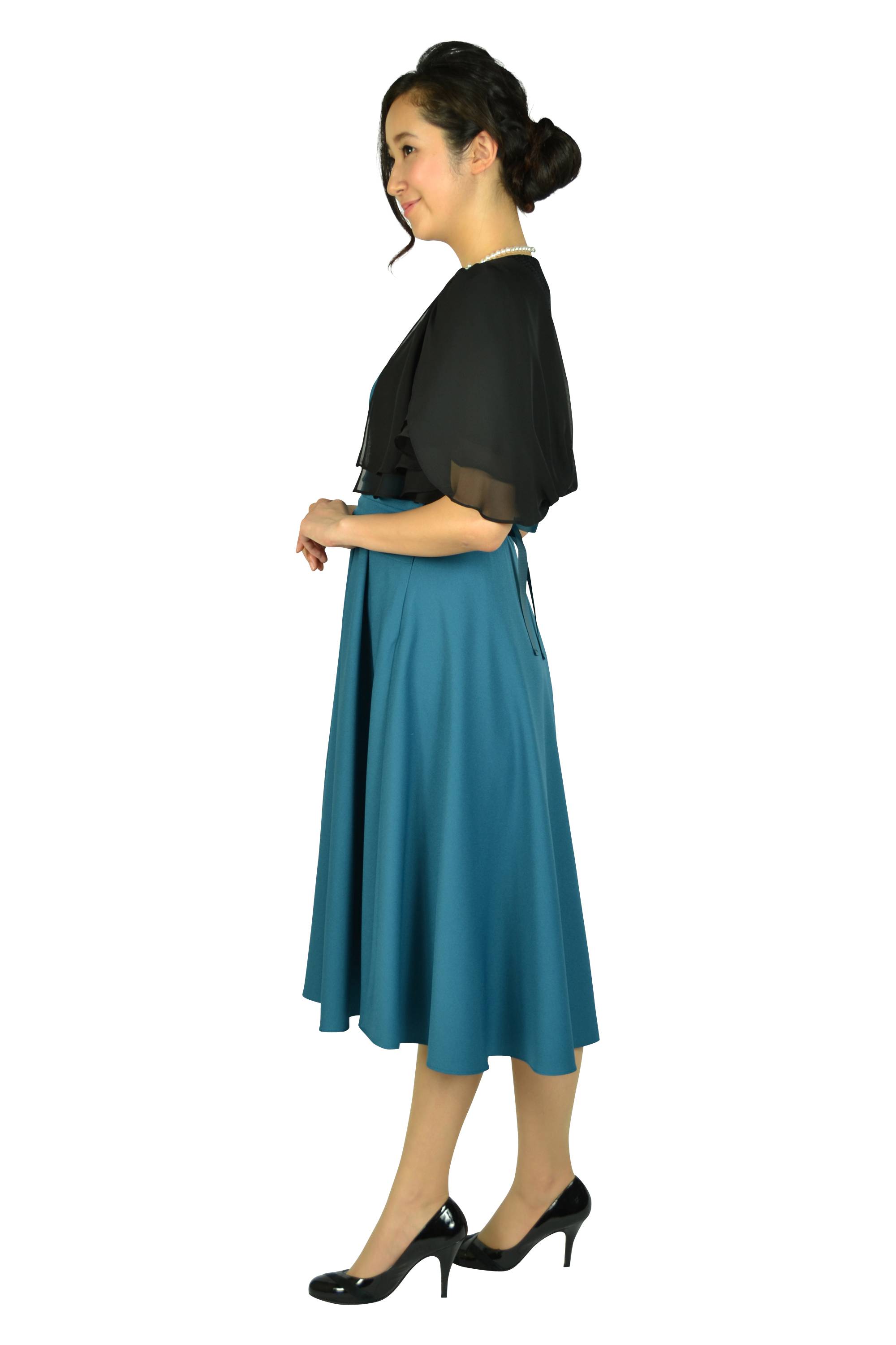 ウエストマーク編み上げブルーグリーンドレスセット