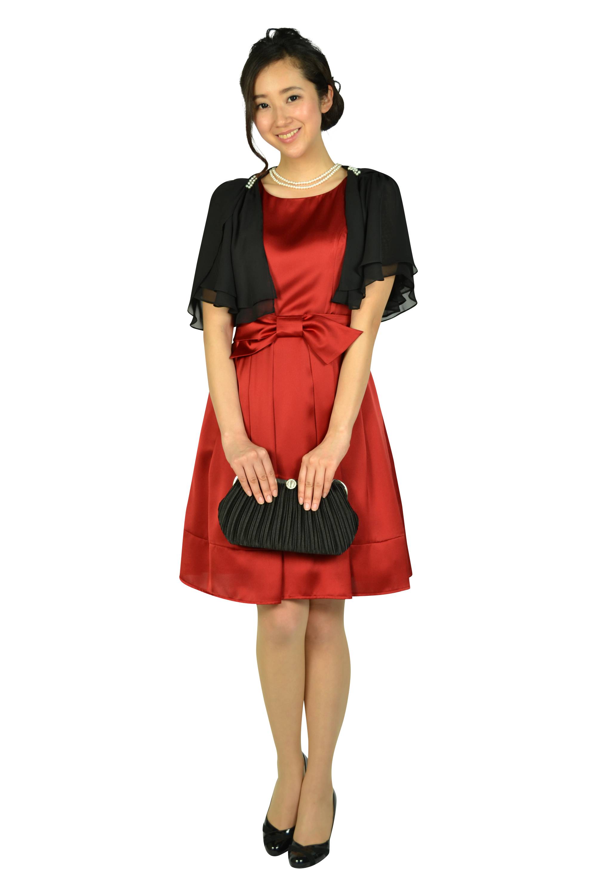 ボルドーレッド光沢リボンドレスセット