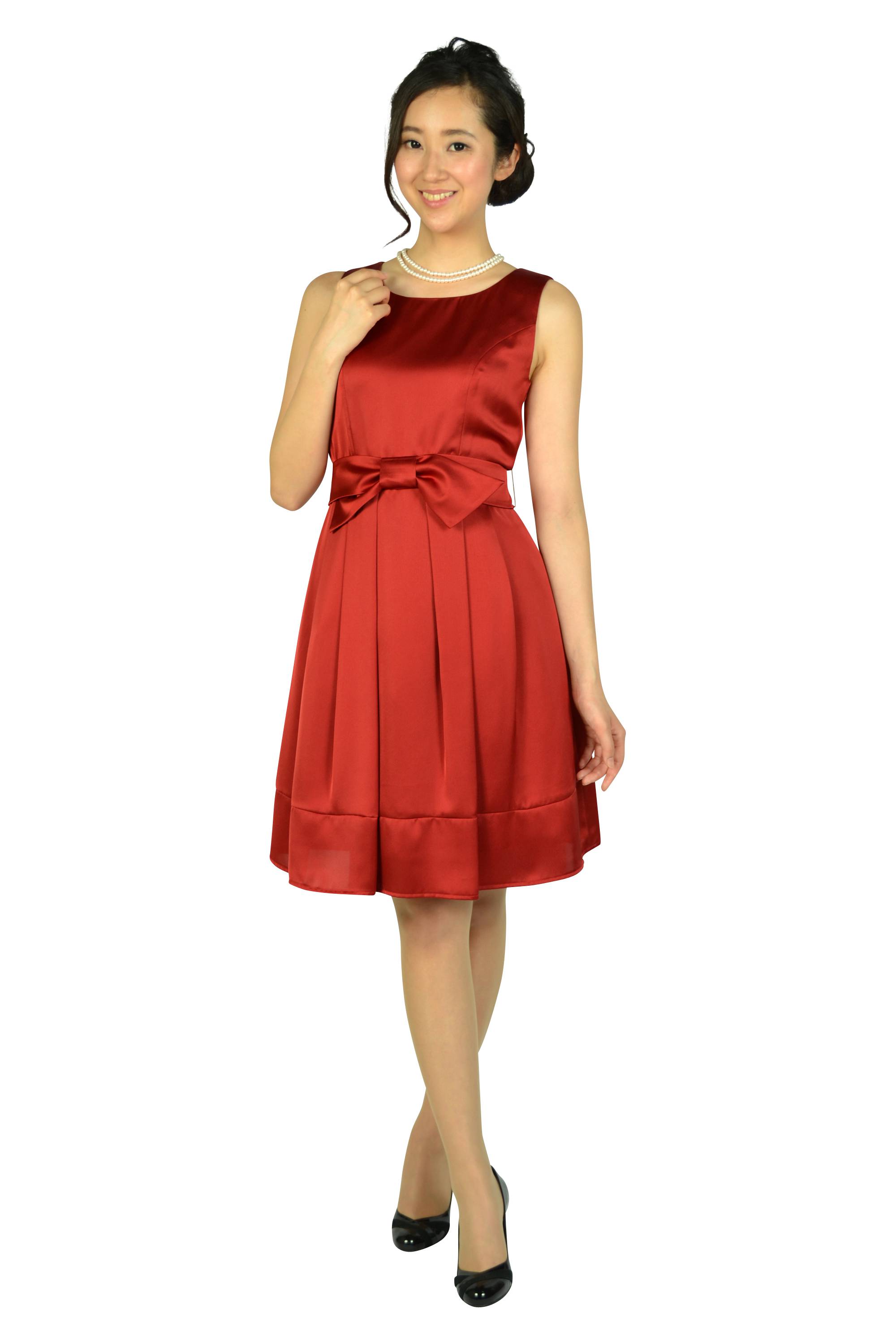 ボルドーレッド光沢リボンドレスセット