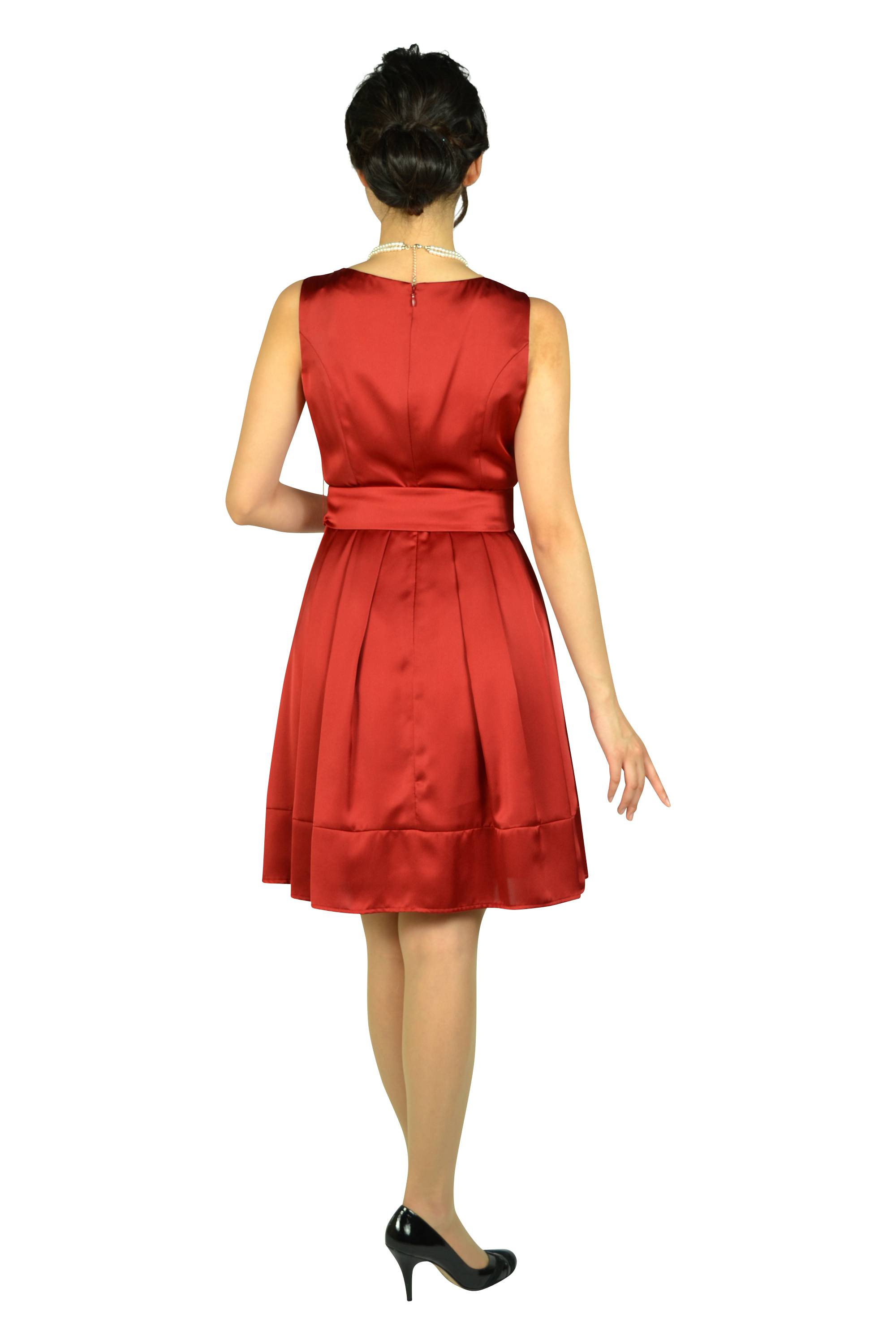 ボルドーレッド光沢リボンドレスセット