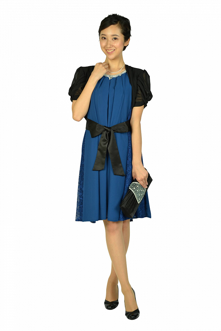 Aライン首元ビジュブルードレスセット