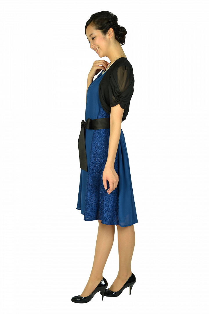 Aライン首元ビジュブルードレスセット