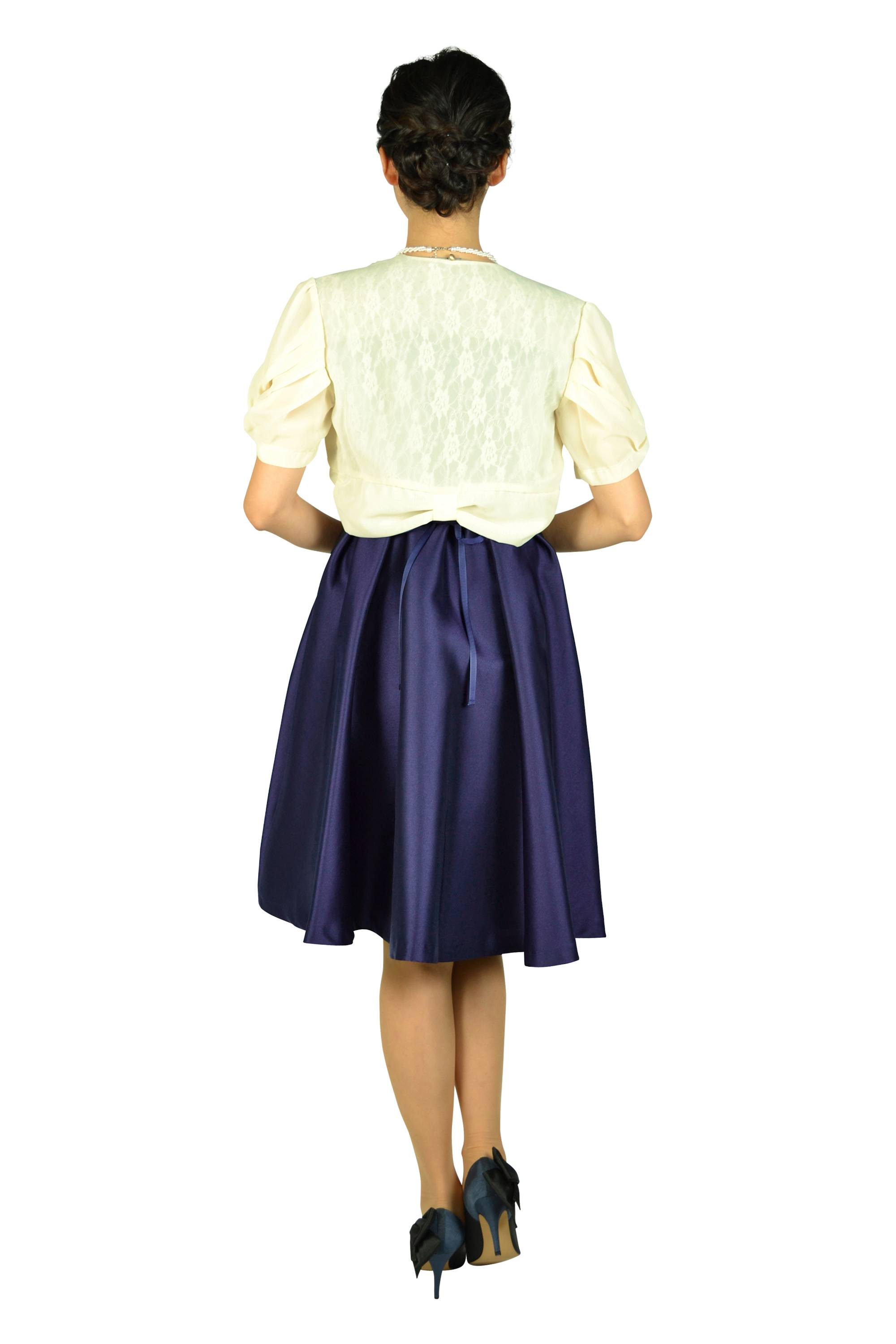 ショルダードット編み上げネイビードレスセット