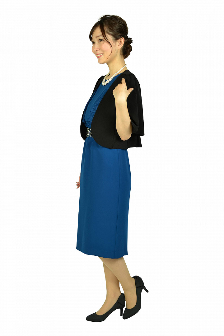 レースフレア袖ブルードレスセット